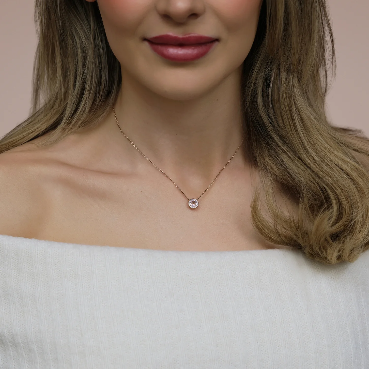18ct Rose Gold Morganite & Diamond Pendant - Image 3