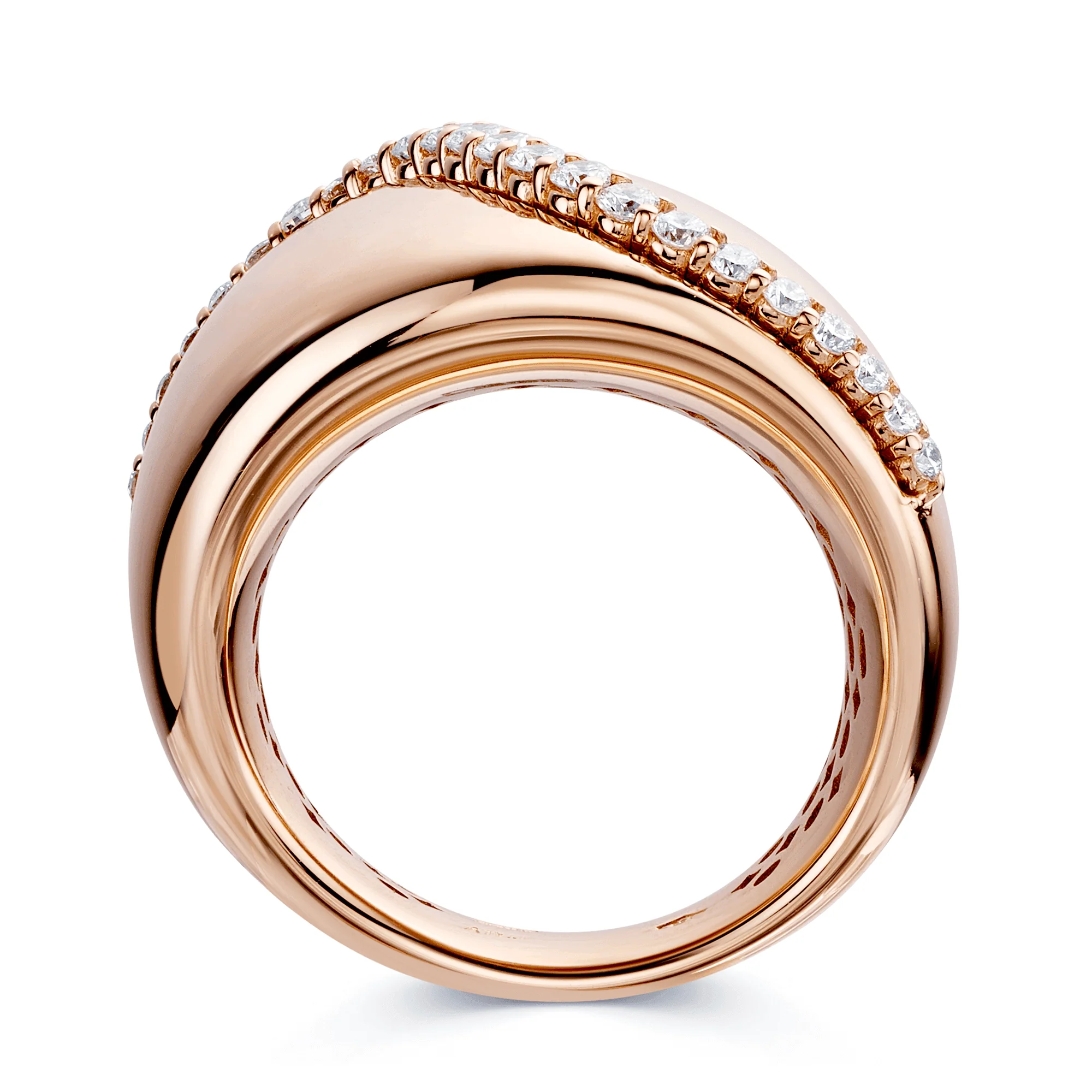 18ct Rose Gold Polished Domed Irregular Ring With Raised Diamond Detail. - Image 2