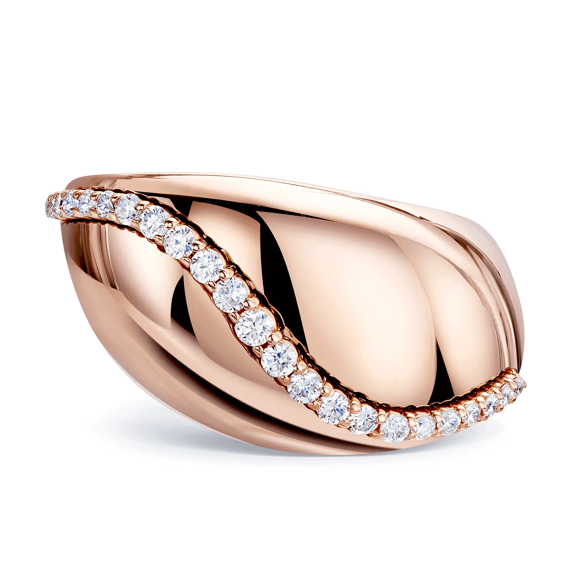 18ct Rose Gold Polished Domed Irregular Ring With Raised Diamond Detail. - Image 3