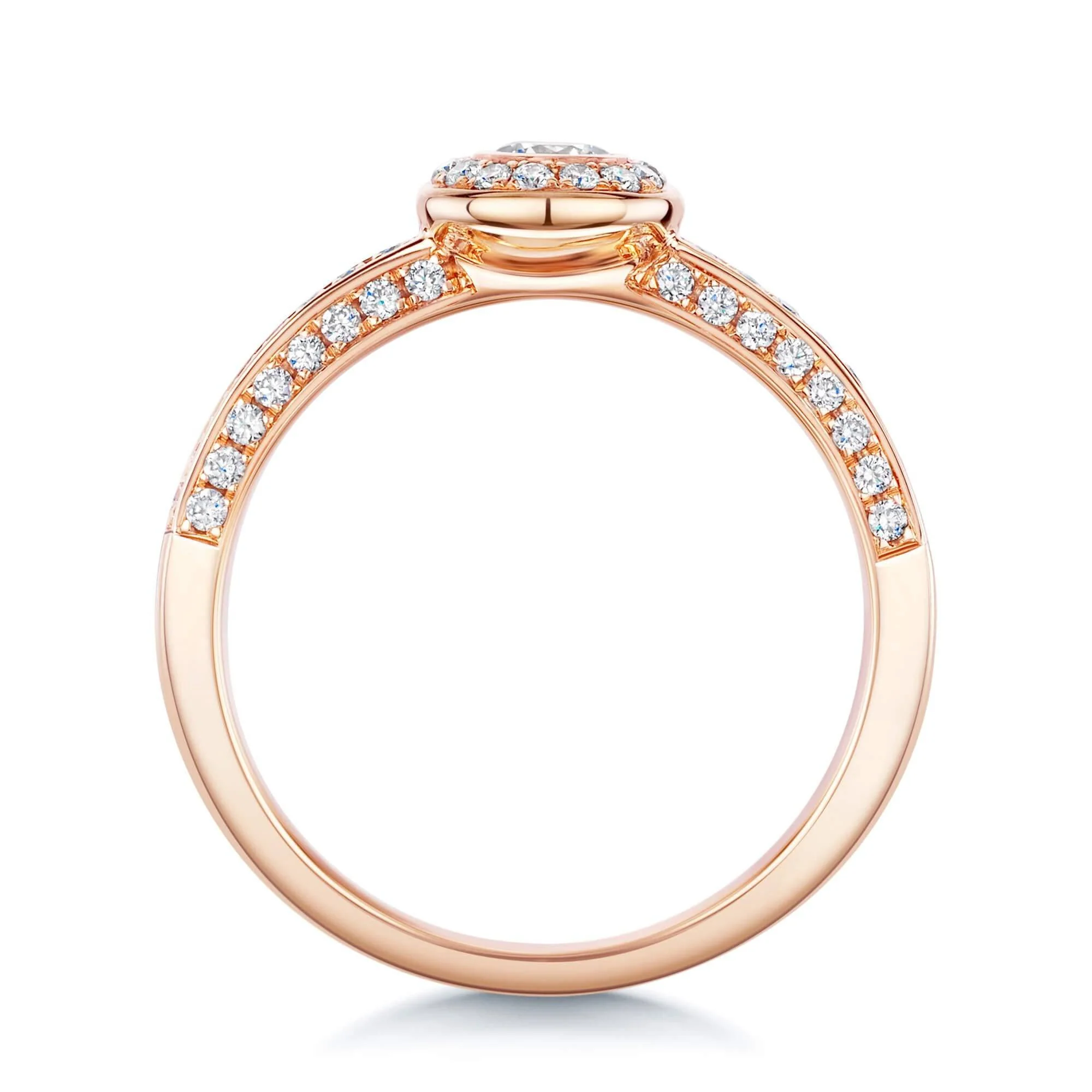 18ct Rose Gold Round Brilliant Cut Halo Diamond Ring With Diamond Set Shoulders - Image 4