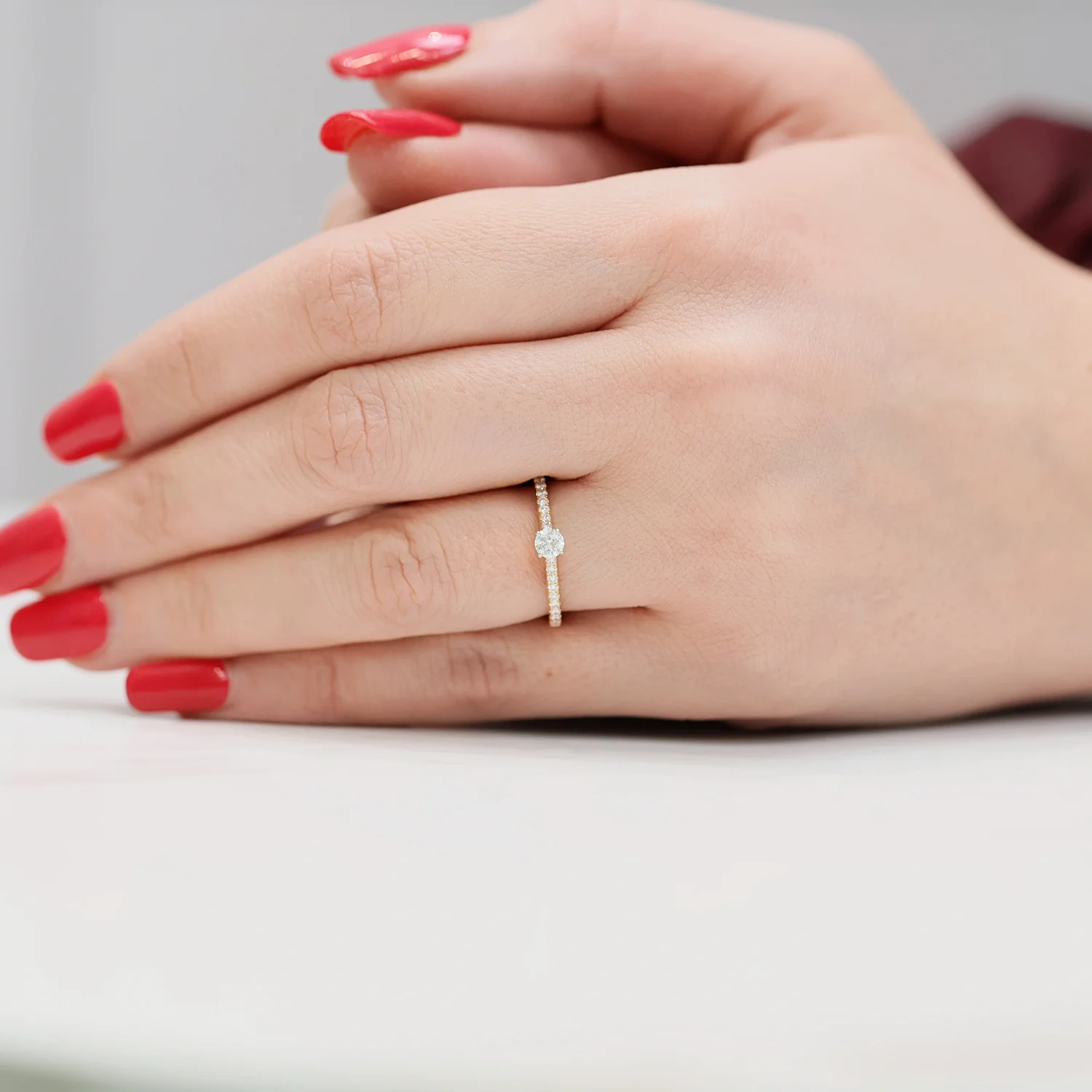 18ct Rose Gold Round Brilliant Cut Single Stone Ring With Micro Claw Set Shoulders - Image 2