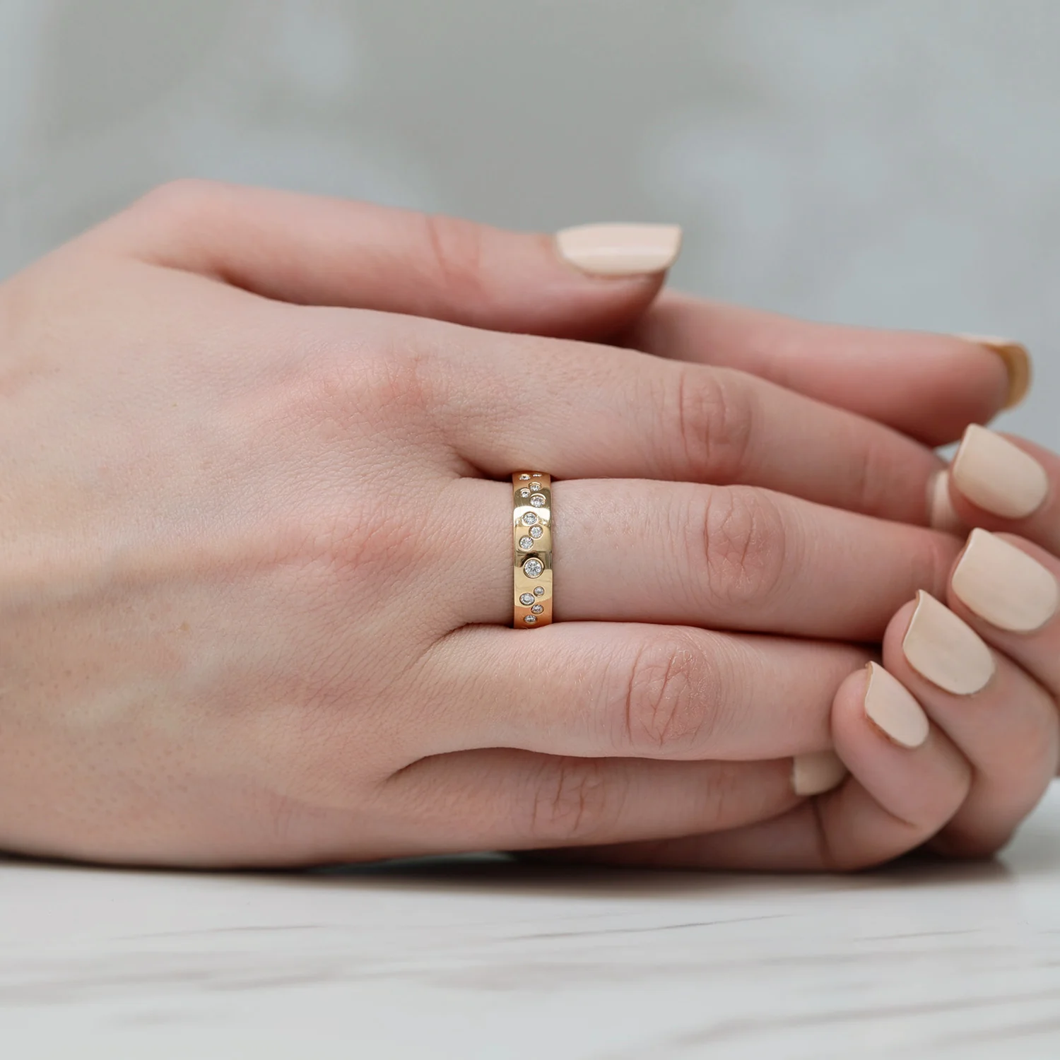 18ct Rose Gold Scattered Diamond Dress Ring - Image 3