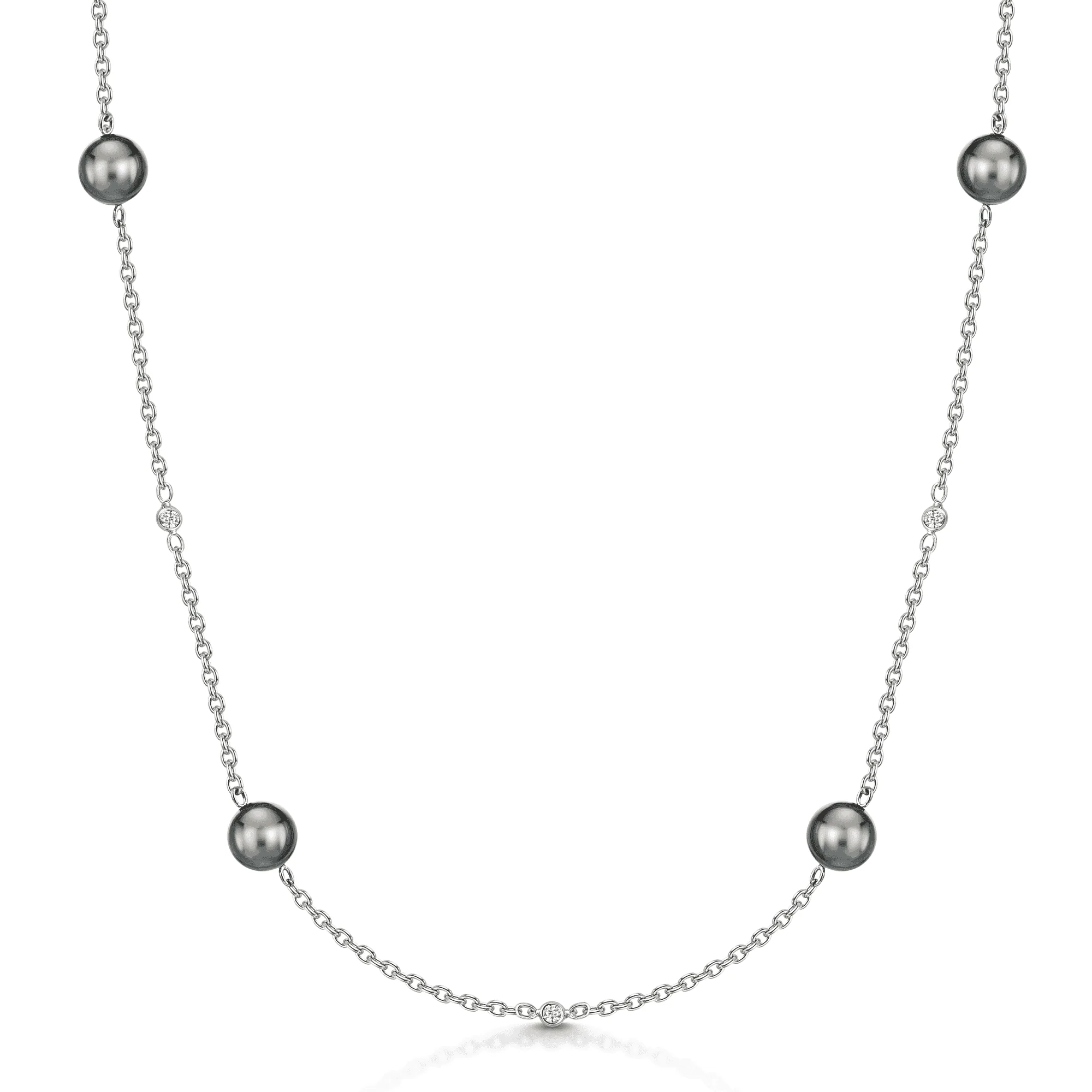 18ct White Gold Black South Sea Pearl & Diamond Long Chain Necklace - Image 2