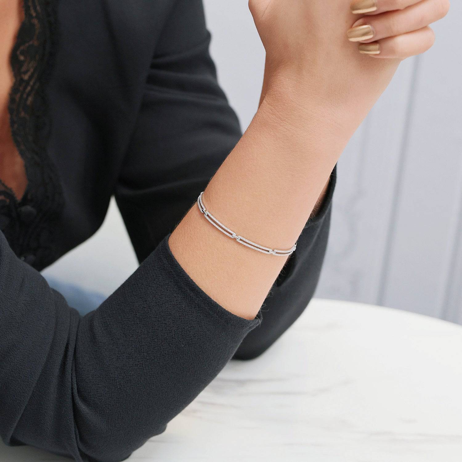 18ct White Gold Diamond Double Row Bar Style Bracelet - Image 2