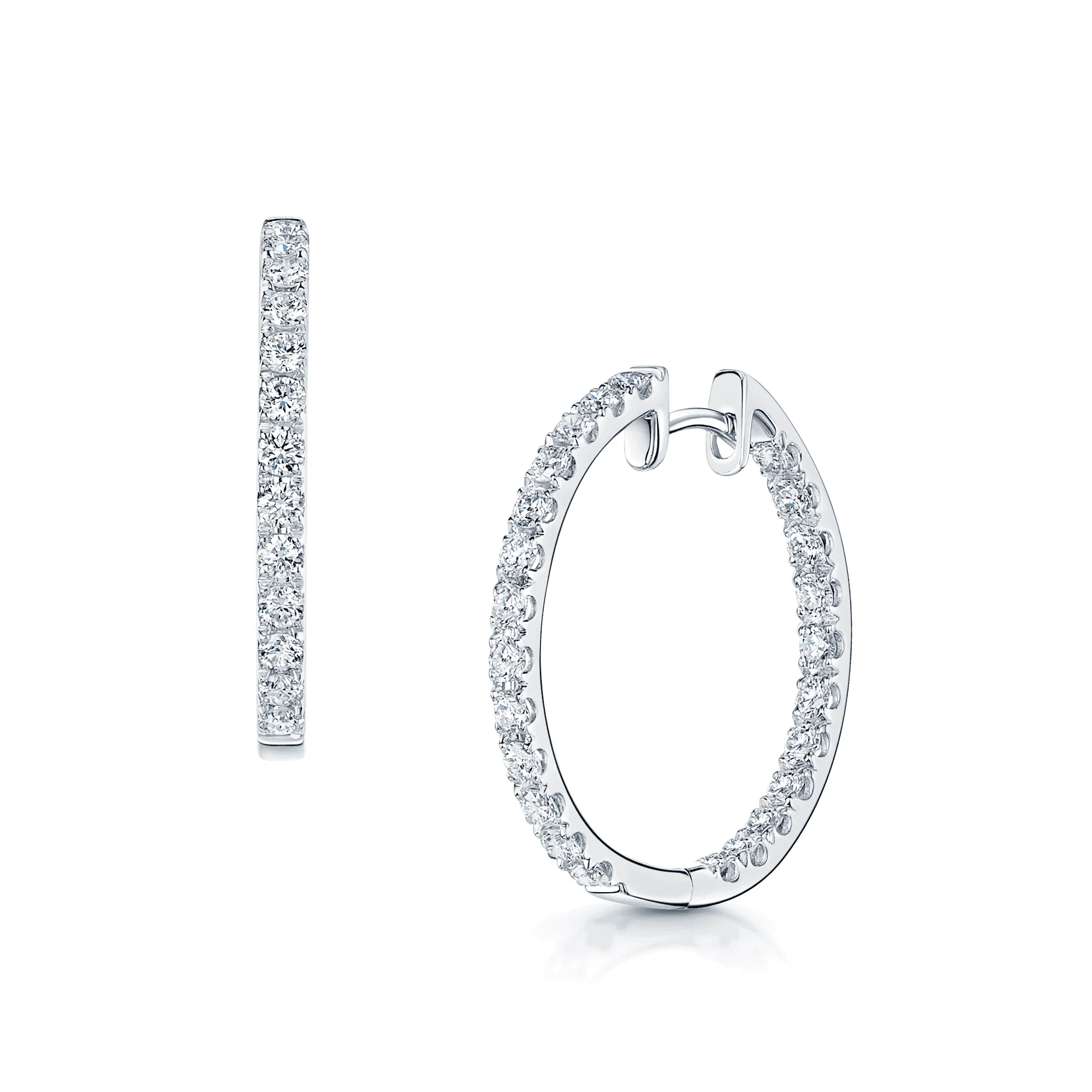 18ct White Gold Diamond Hoop Earrings - Image 2