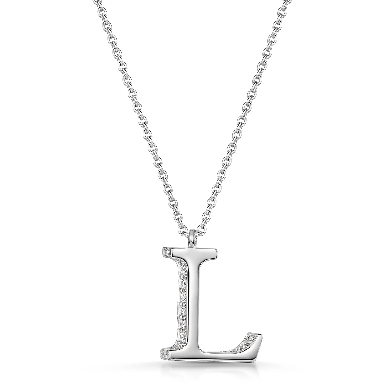 18ct White Gold Diamond Initial Pendant & Chain - Image 11