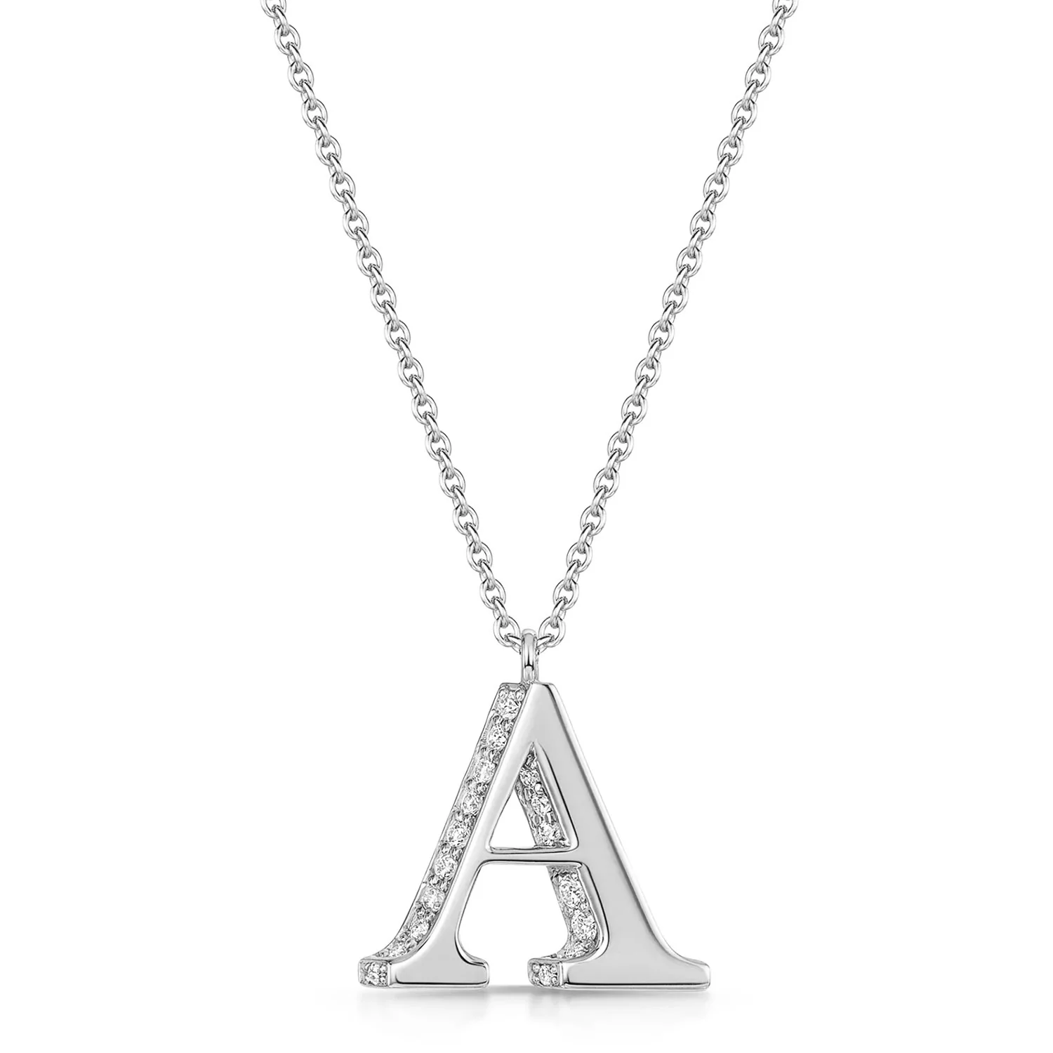18ct White Gold Diamond Initial Pendant & Chain - Image 12