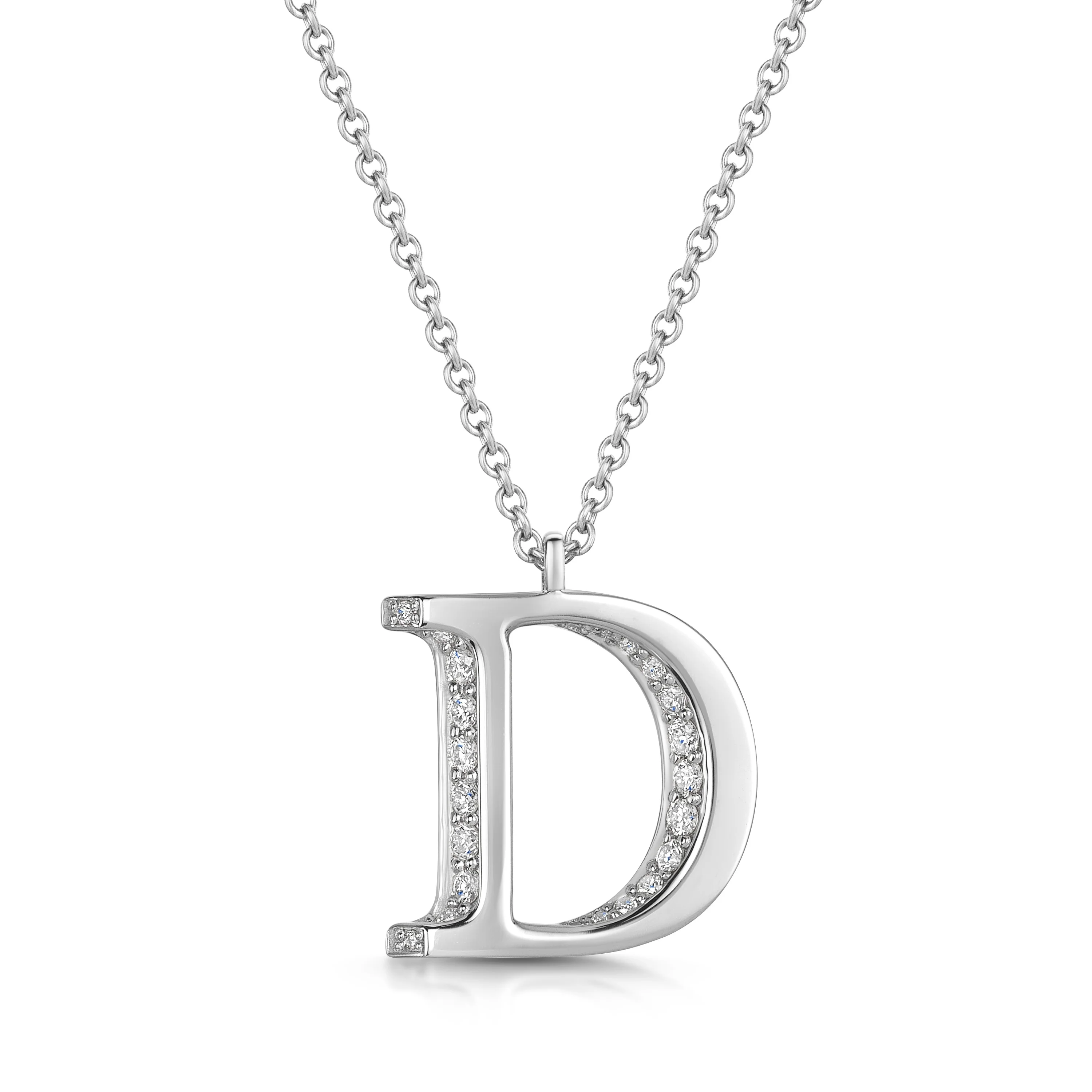 18ct White Gold Diamond Initial Pendant & Chain - Image 14