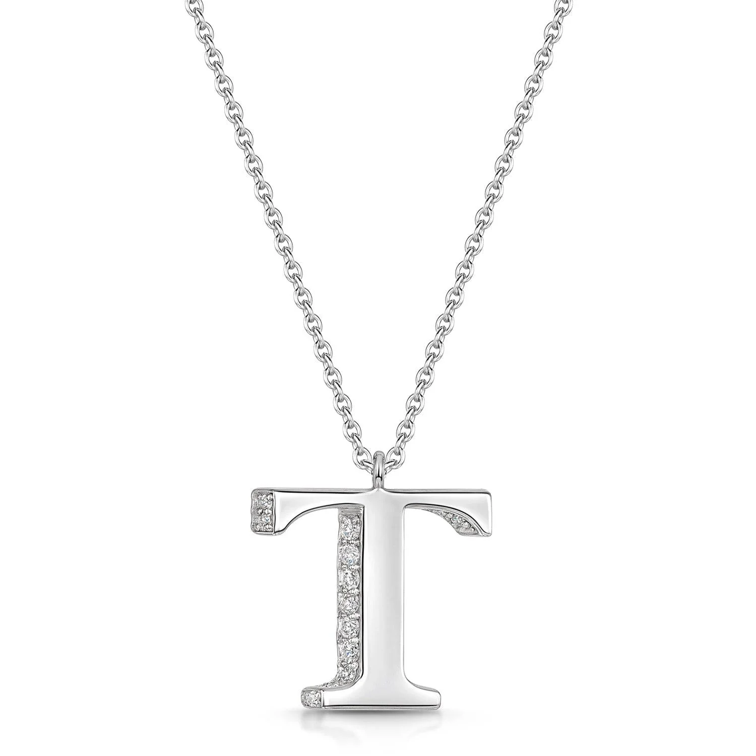 18ct White Gold Diamond Initial Pendant & Chain - Image 8