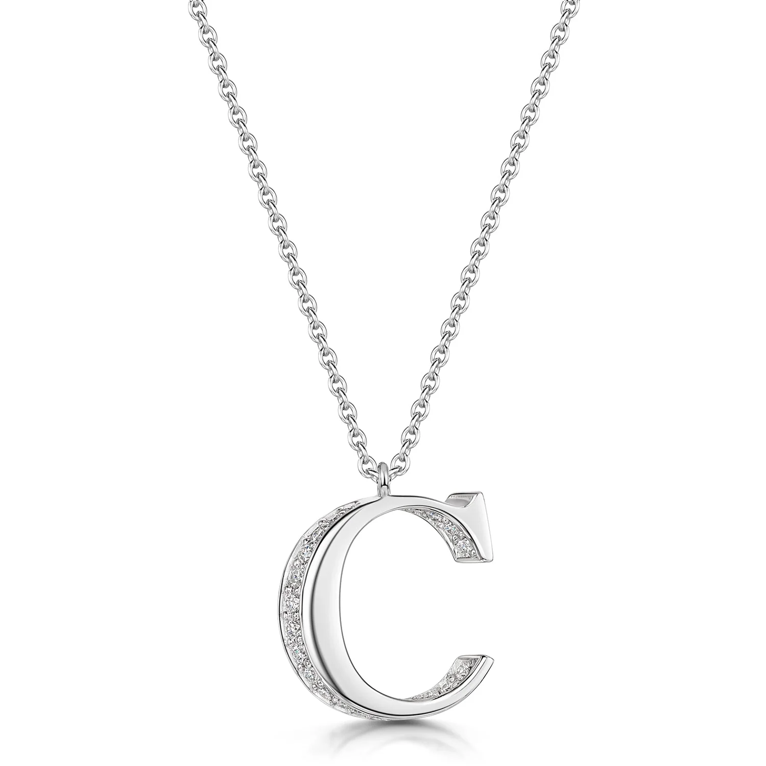 18ct White Gold Diamond Initial Pendant & Chain - Image 9