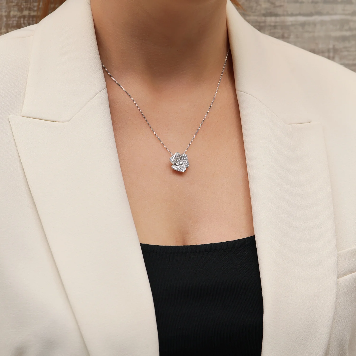 18ct White Gold Diamond Pave Set Flower Pendant - Image 2