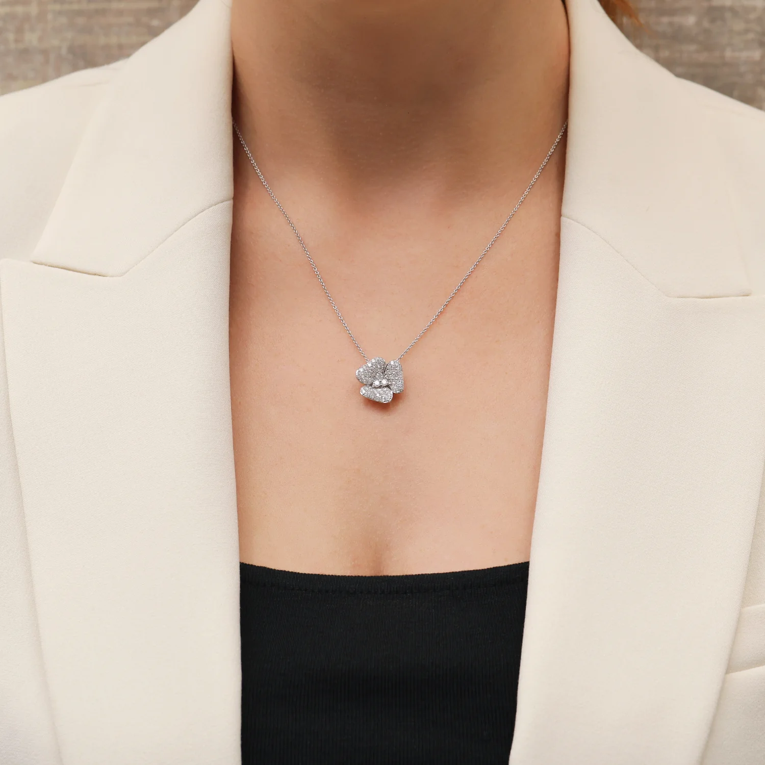 18ct White Gold Diamond Pave Set Flower Pendant - Image 3