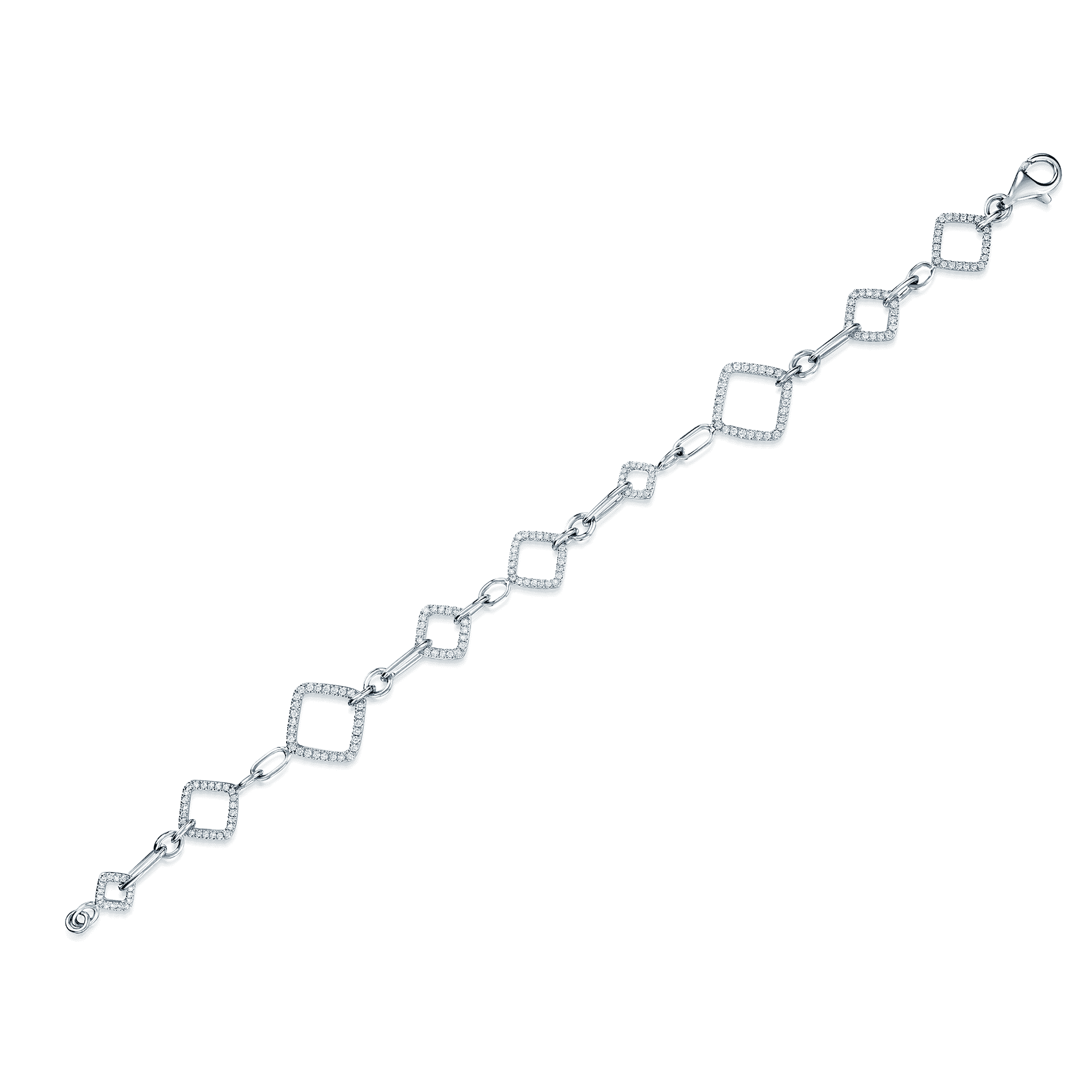18ct White Gold Diamond Set & Diamond Shape Link Bracelet - Image 2