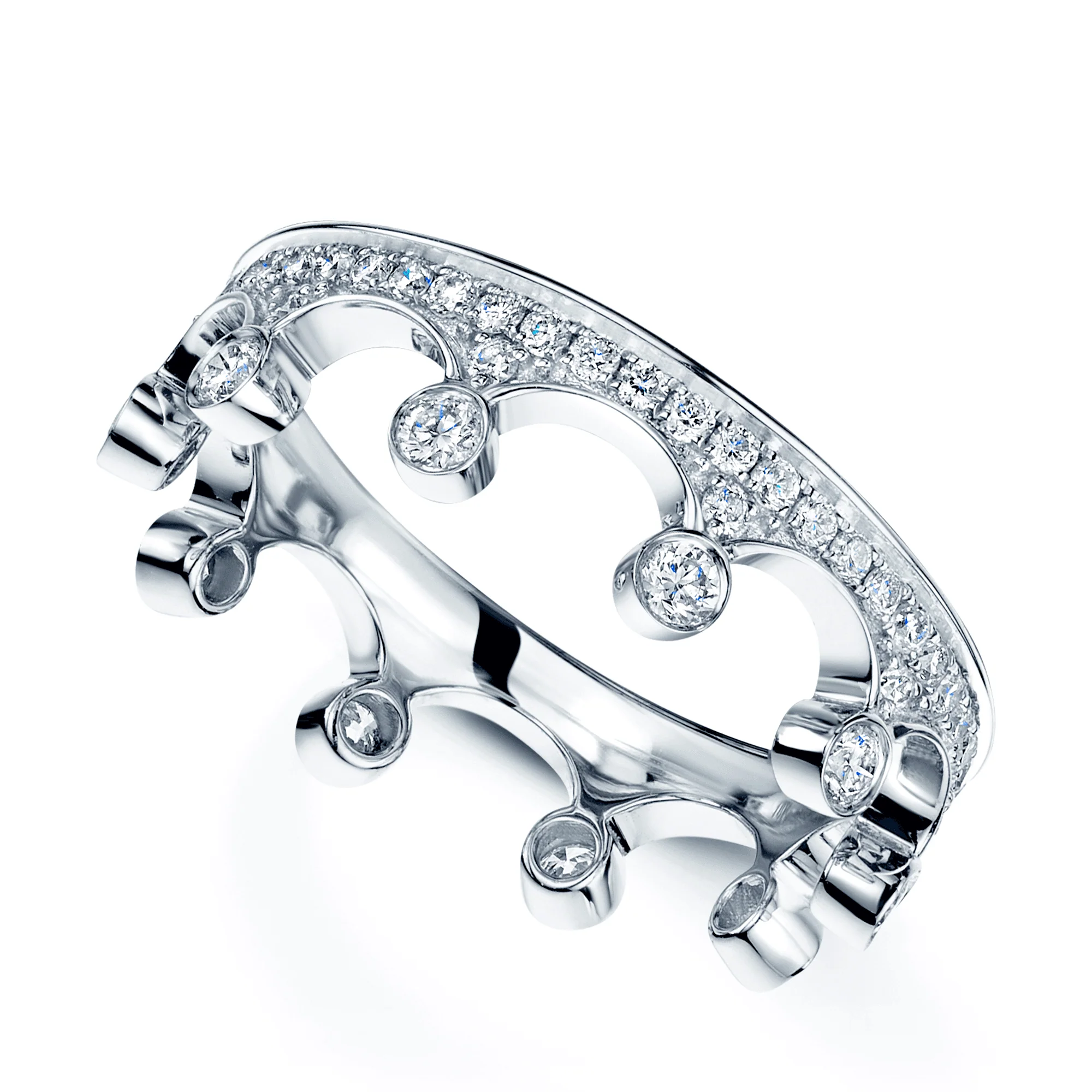 18ct White Gold Fusion Diamond Crown Stacking Ring Set - Image 2