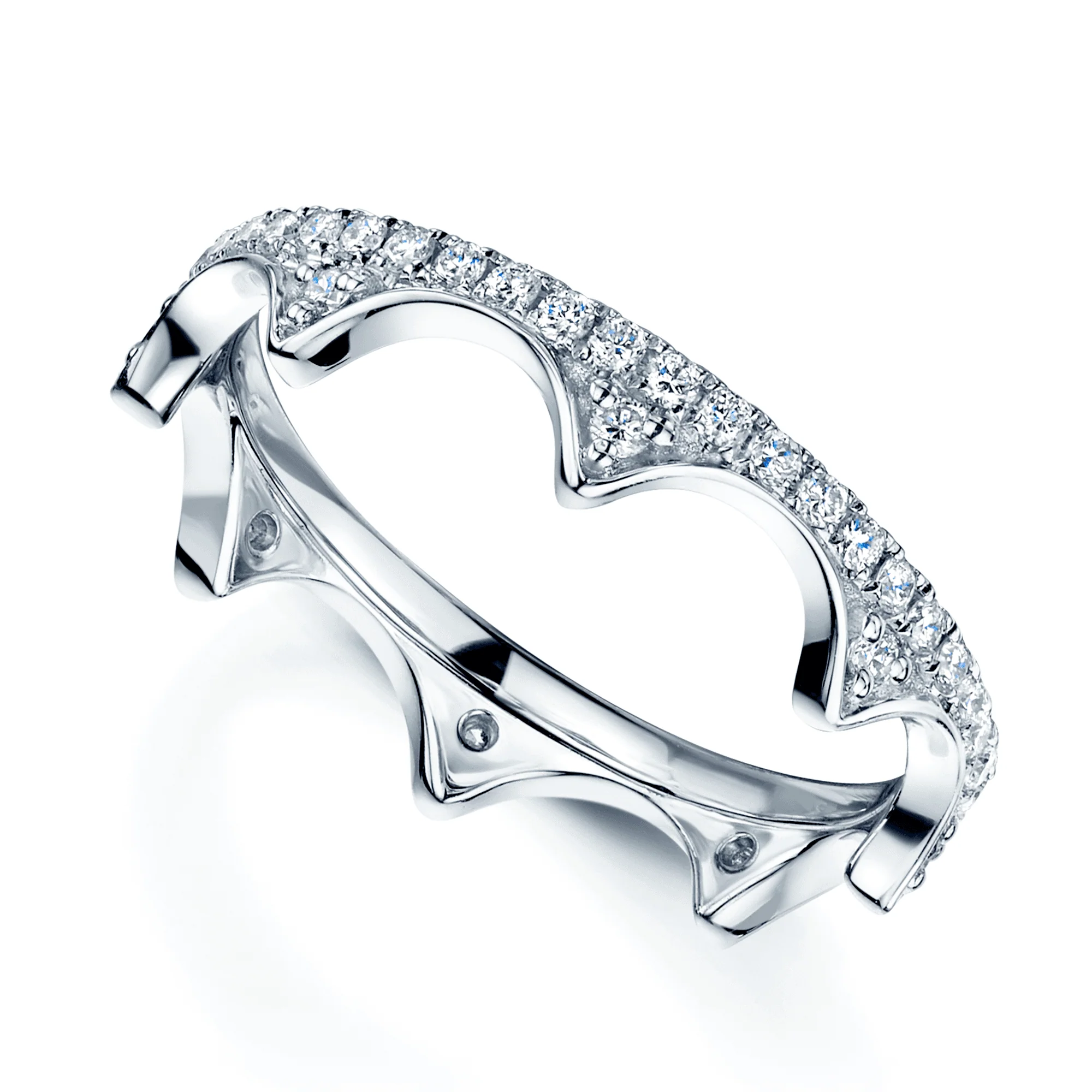 18ct White Gold Fusion Diamond Slim Crown Stacking Ring Set - Image 3