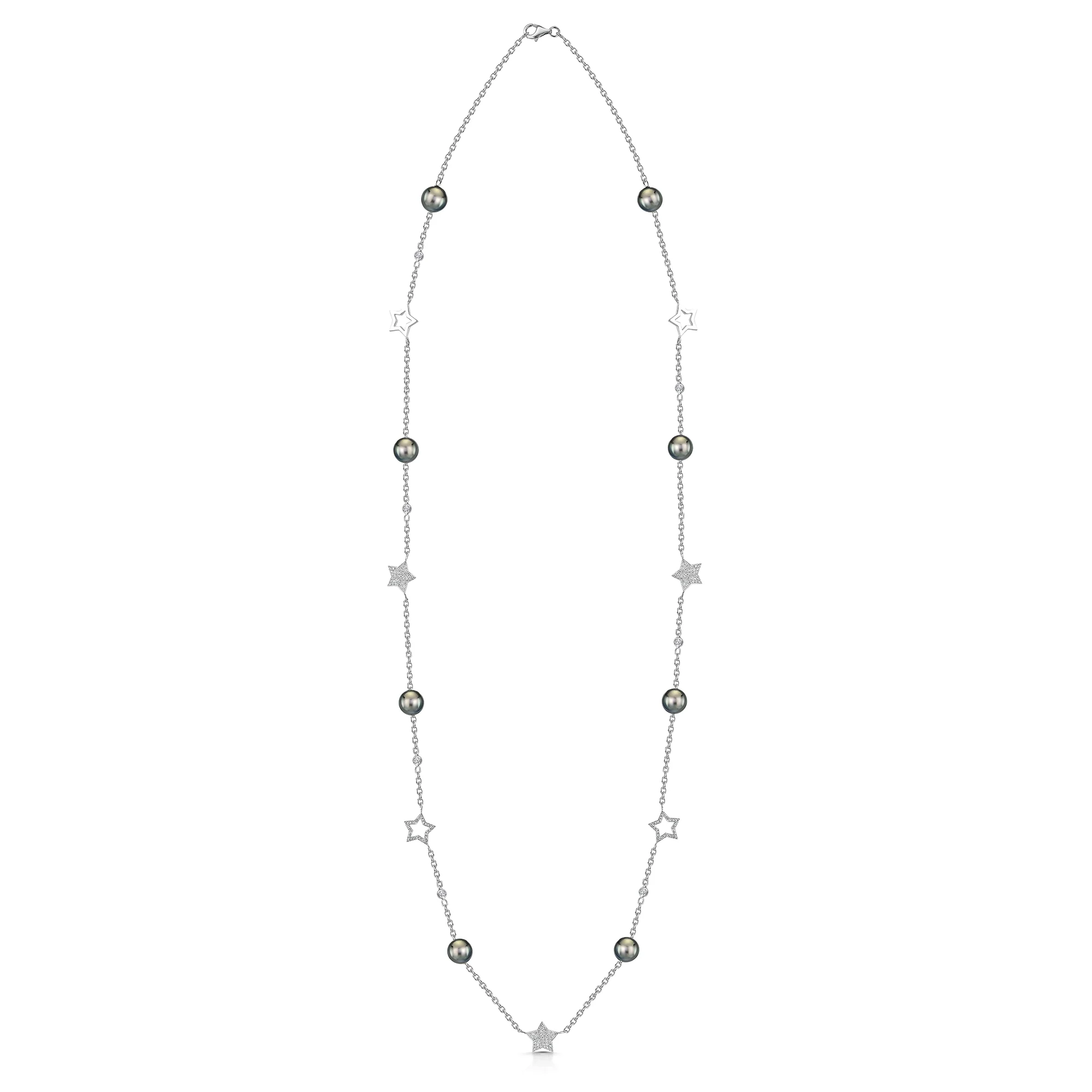 18ct White Gold Grey Pearl & Diamond Pave Set Star Sautoir Necklet - Image 2