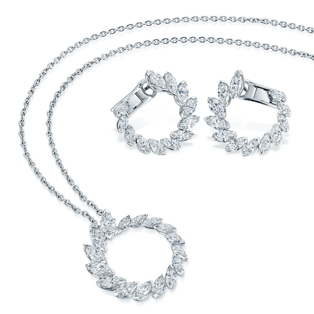 18ct White Gold Marquise Brilliant Cut Diamond Circle Pendant - Image 3