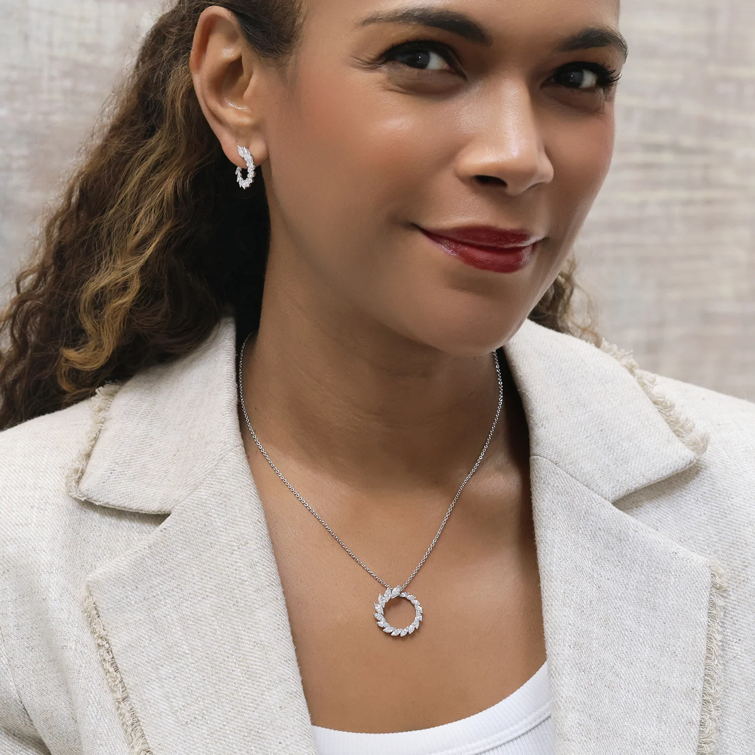 18ct White Gold Marquise Cut Diamond Hoop Earrings - Image 3