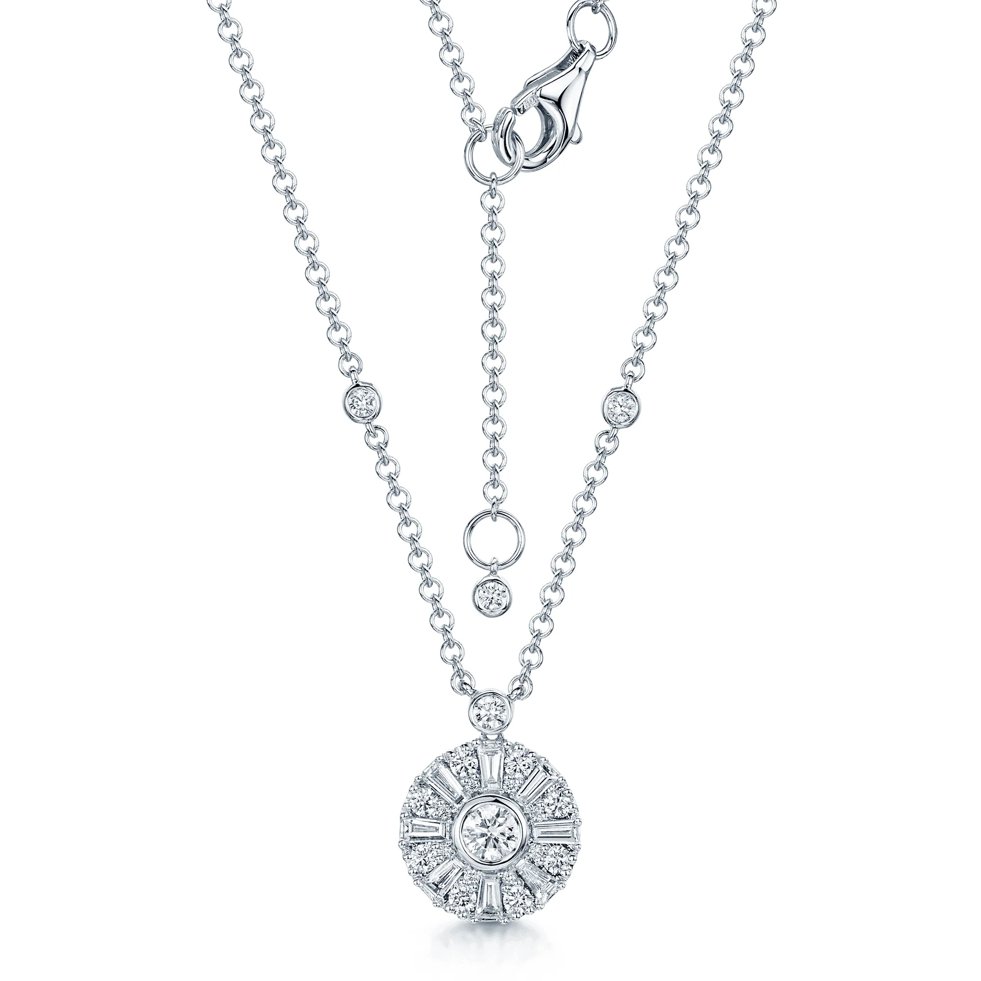 18ct White Gold Mixed Cut Diamond Sun Circle Pendant - Image 2