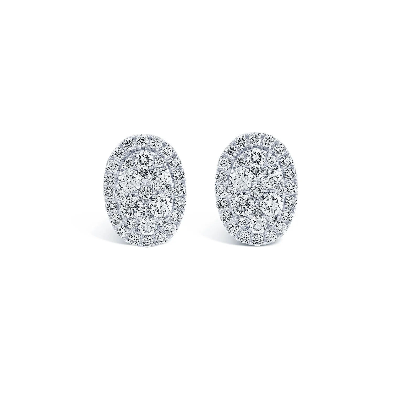 18ct White Gold Oval Diamond Halo Cluster Earrings
