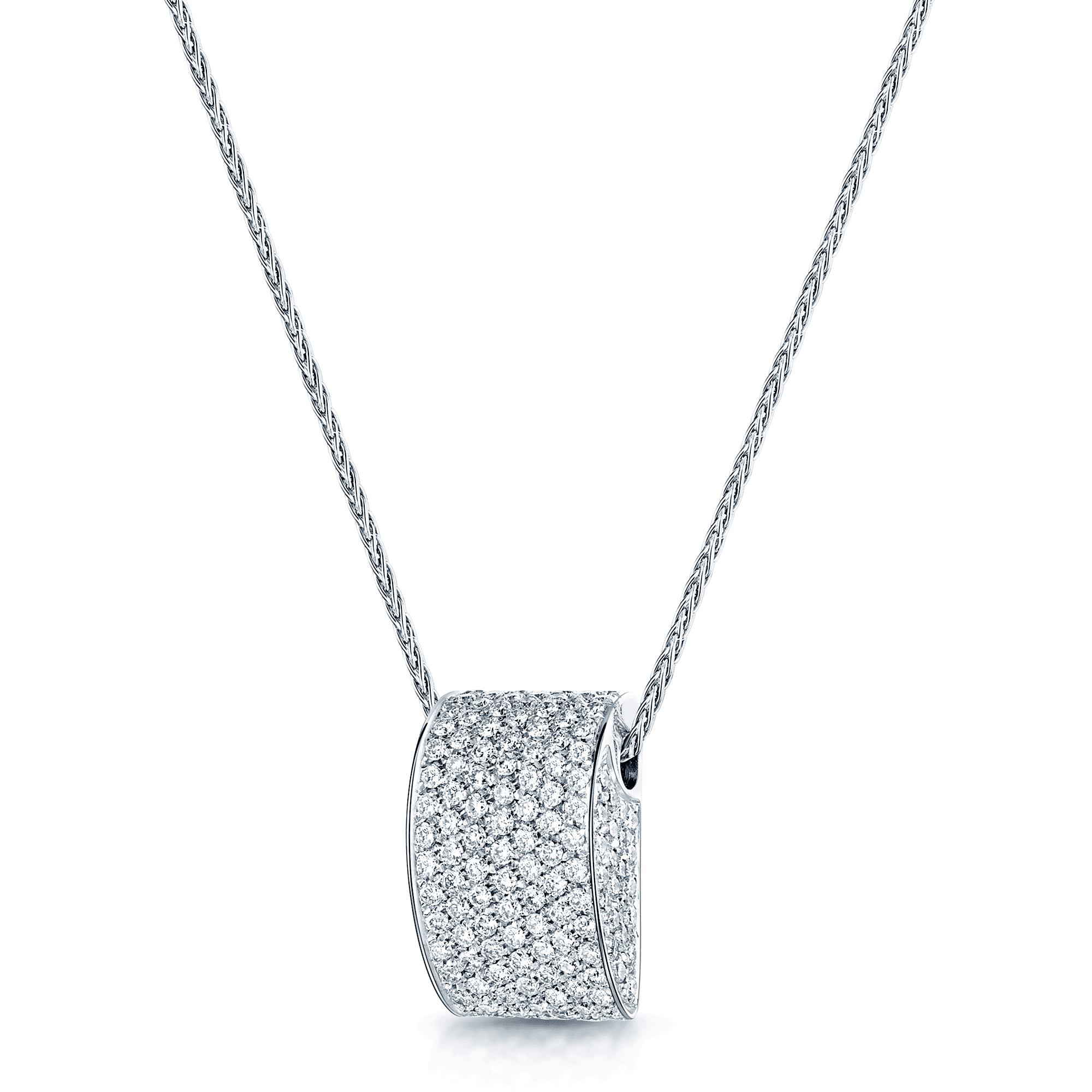 18ct White Gold Pave Set Curved Pendant - Image 2