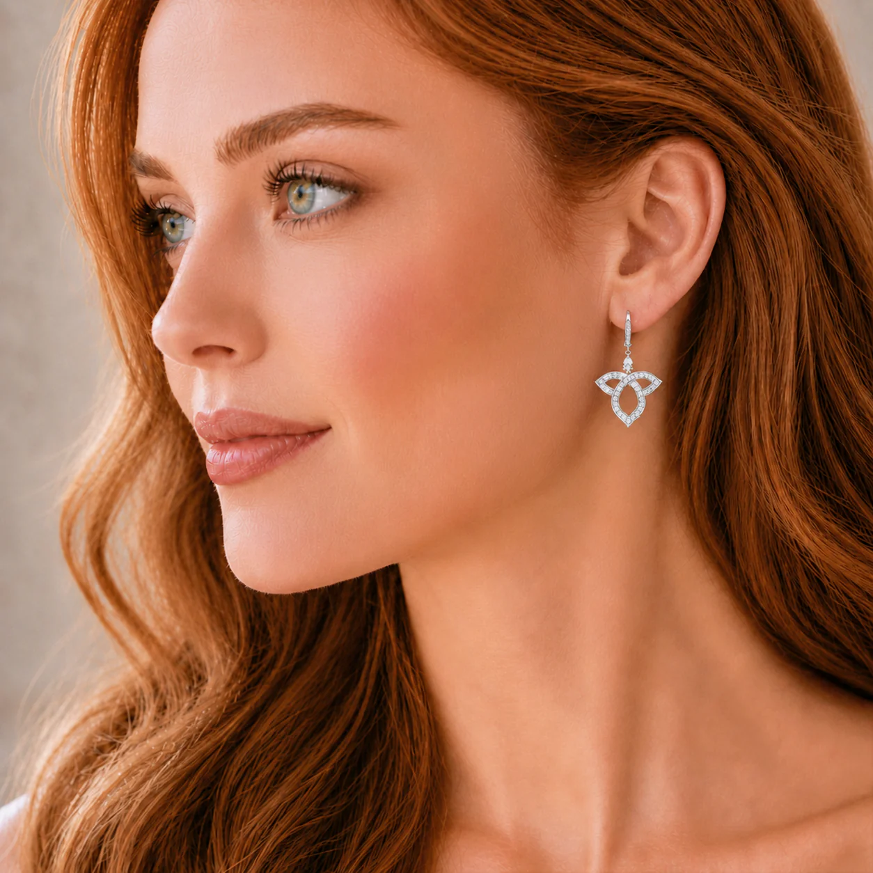18ct White Gold Pear And Round Brilliant Cut Open Lotus Drop Earrings - Image 2