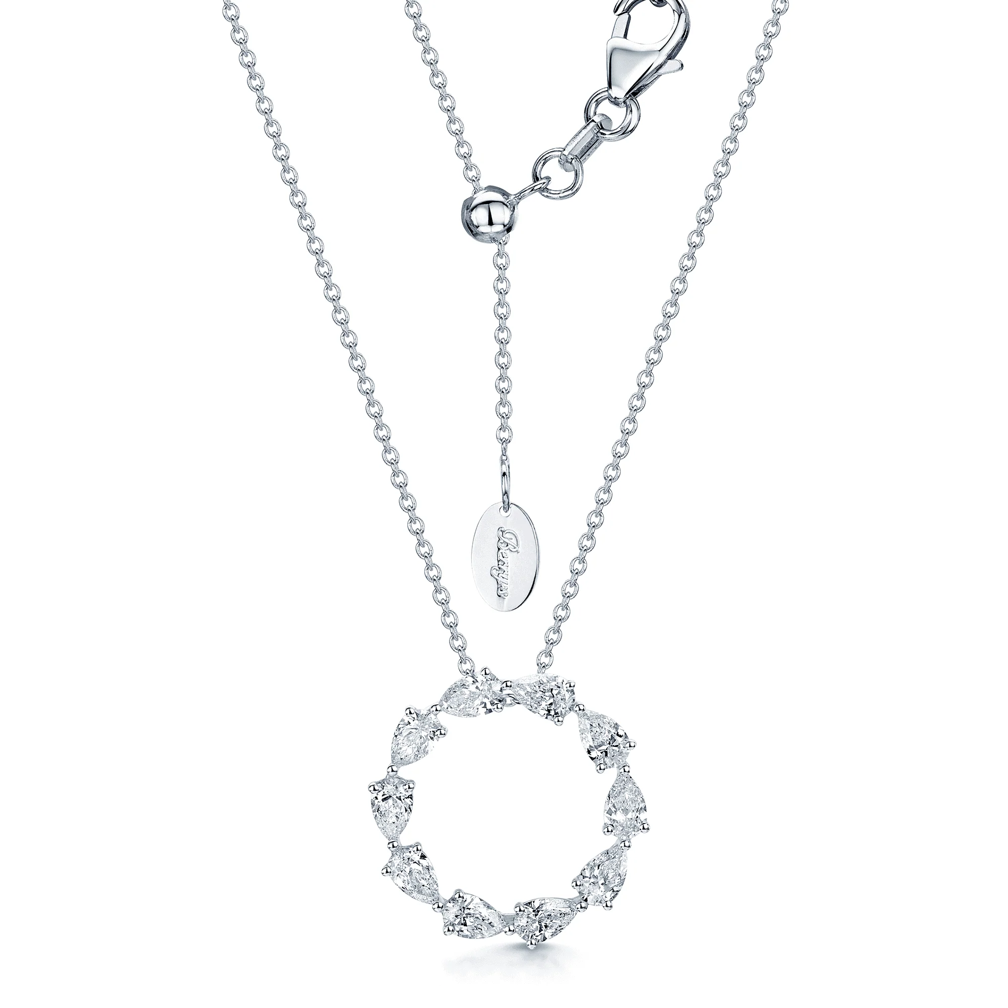 18ct White Gold Pear Cut Diamond Open Circle Pendant - Image 2