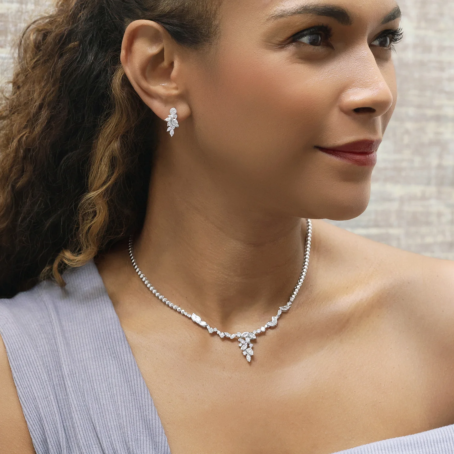 18ct White Gold Pear, Marquise & Brilliant Cut Diamond Cascade Cluster Earrings - Image 2