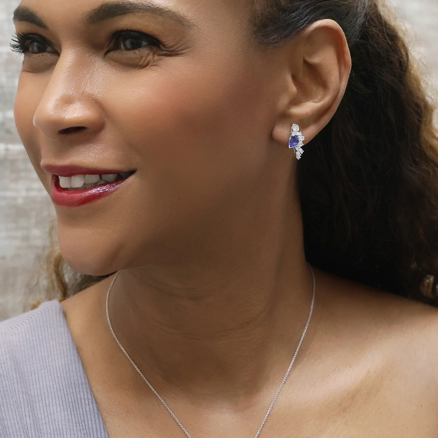 18ct White Gold Pear Tanzanite & Marquise Diamond Cascade Cluster Earrings - Image 3