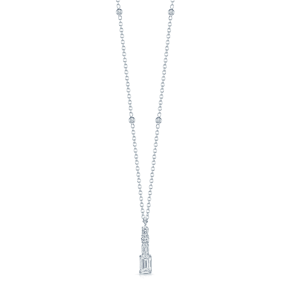 18ct White Gold Round Brilliant and Emerald Cut Diamond Four Stone Pendant - Image 5