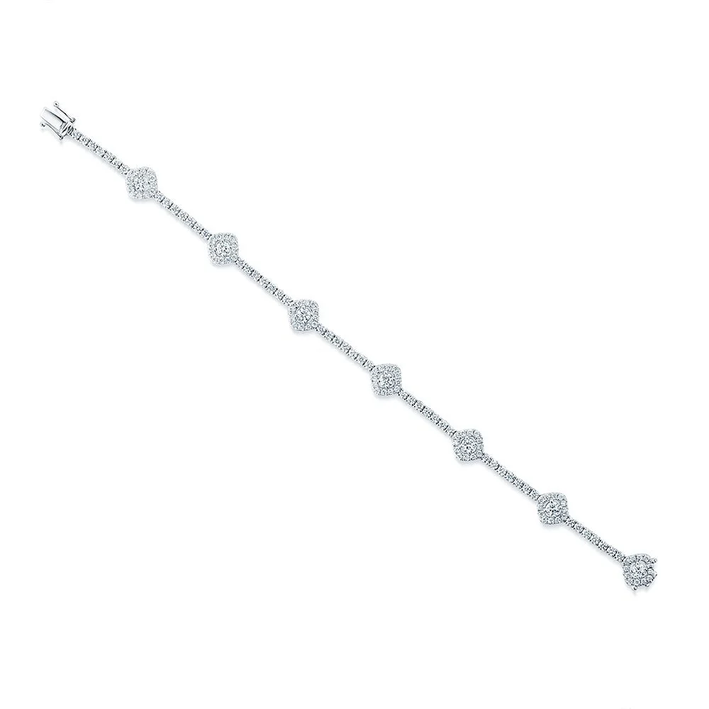 18ct White Gold Round Brilliant Cut Diamond Halo Cluster Set line Bracelet - Image 4