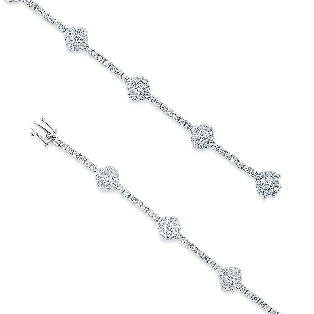 18ct White Gold Round Brilliant Cut Diamond Halo Cluster Set line Bracelet - Image 5