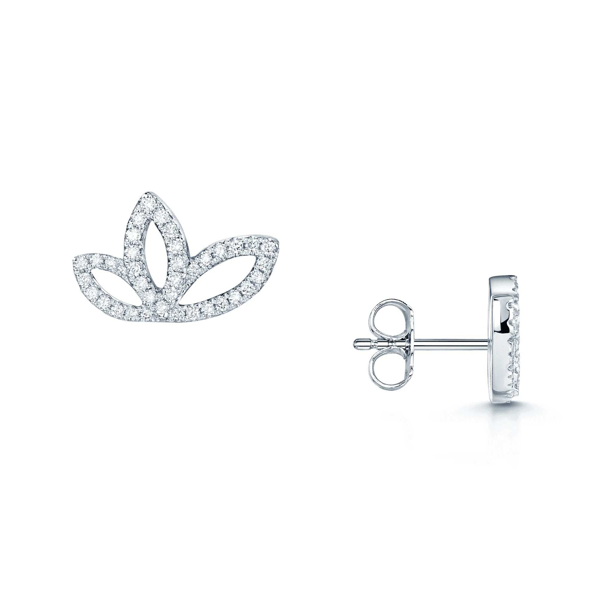 18ct White Gold Round Brilliant Cut Diamond Leaf Stud Earrings - Image 2