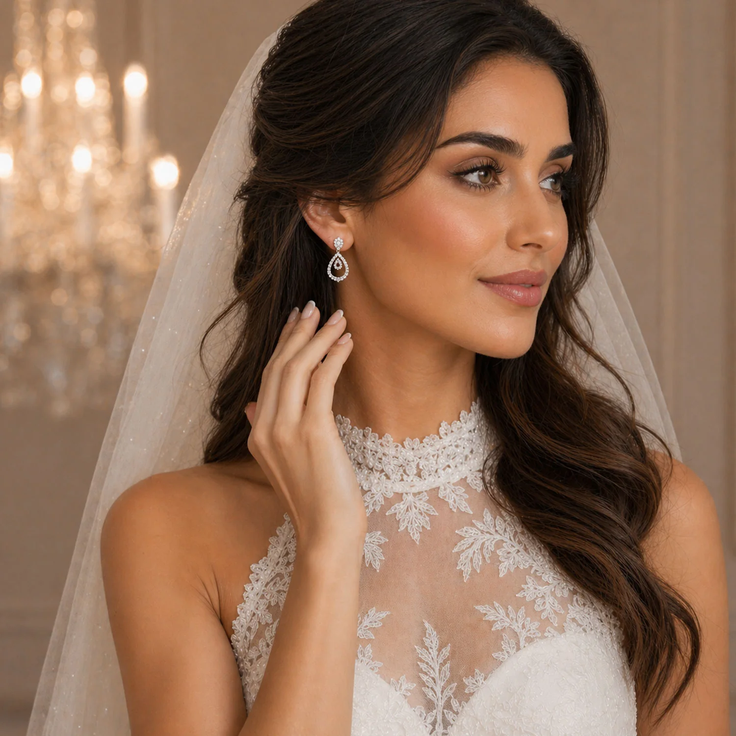18ct White Gold Round Brilliant Cut Diamond Open Pear Shape Double Loop Drop Earrings - Image 2