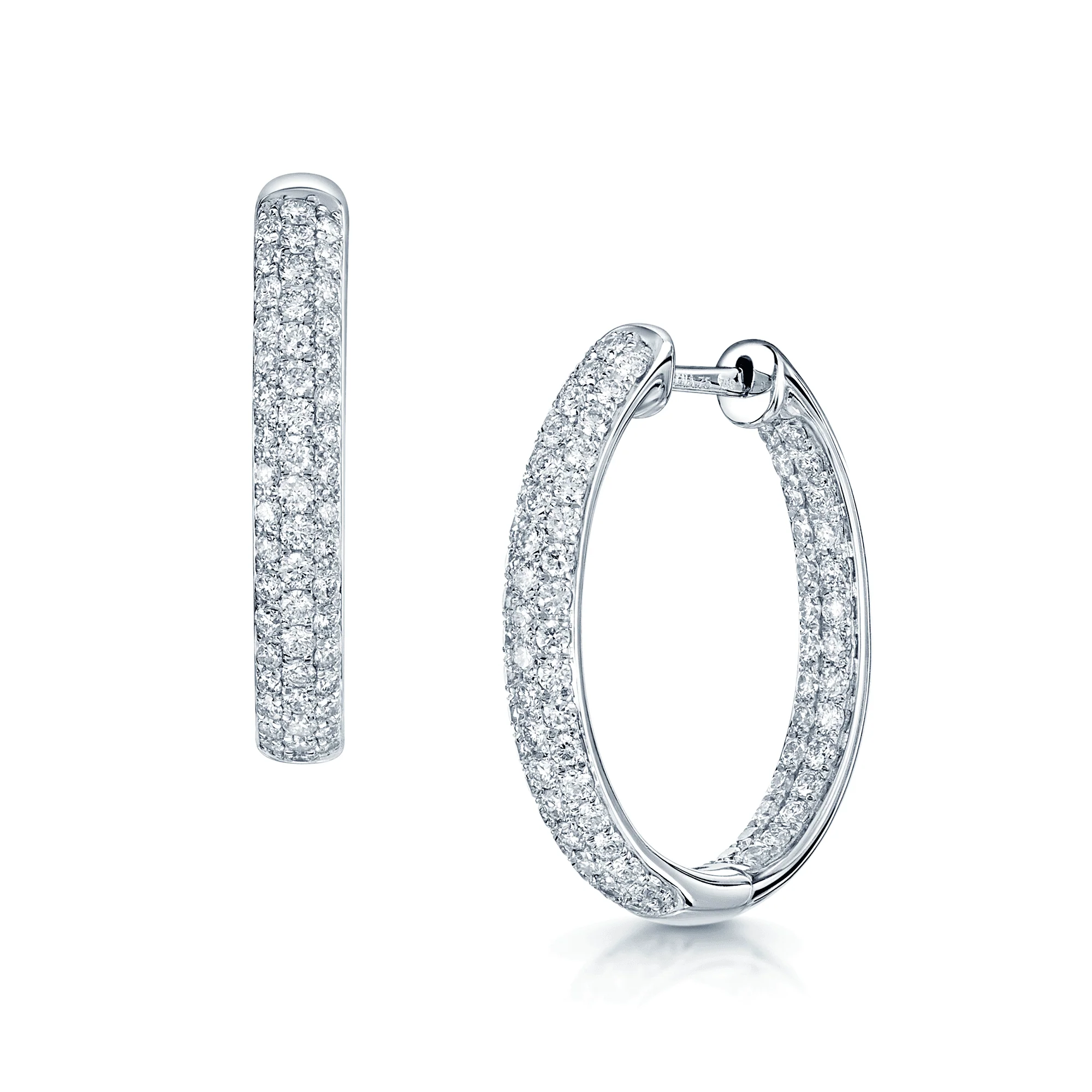 18ct White Gold Round Brilliant Cut Diamond Pave Set Oval Double Sided Hoops - Image 2