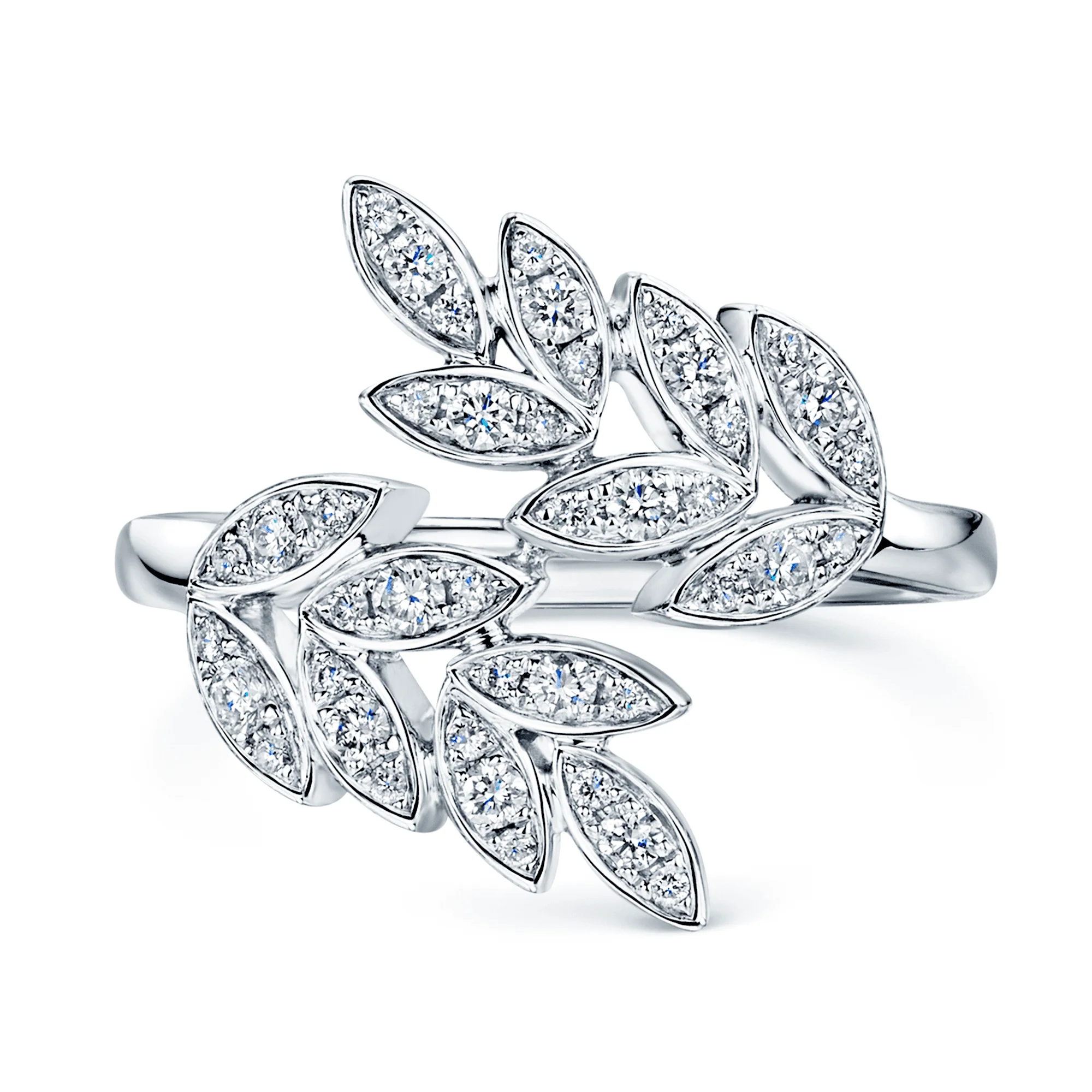18ct White Gold Round Brilliant Diamond Leaf Ring - Image 5