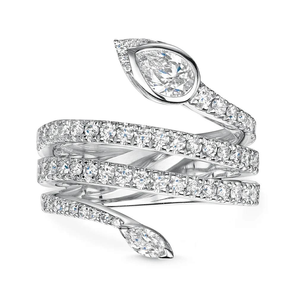 18ct White Gold Serpente Pear, Marquise And Round Brilliant Cut Diamond Spiral Pave Dress Ring - Image 2