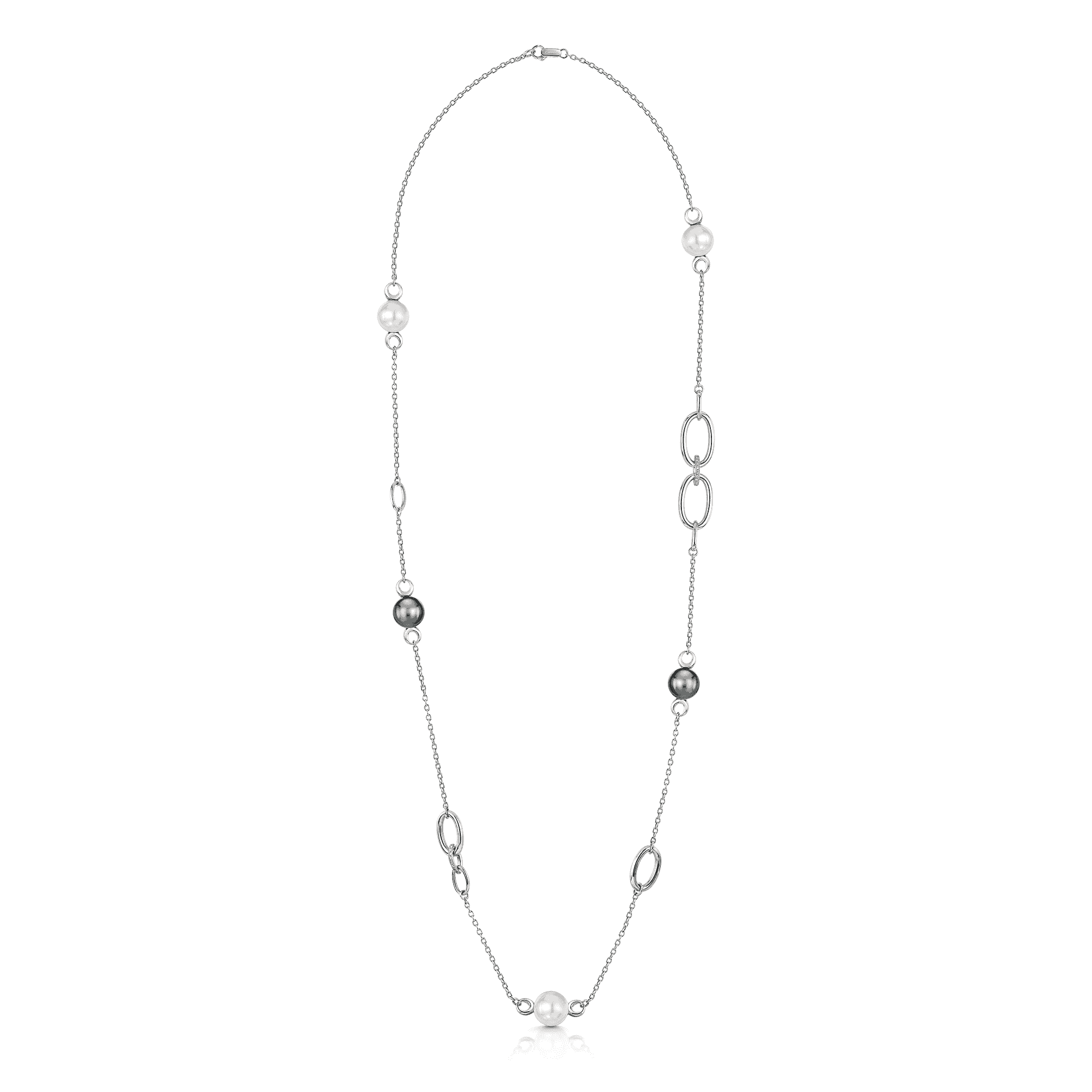 18ct White Gold Southsea and Tahitian Cultured Pearl Necklace with Two Pave Set Links - Image 2