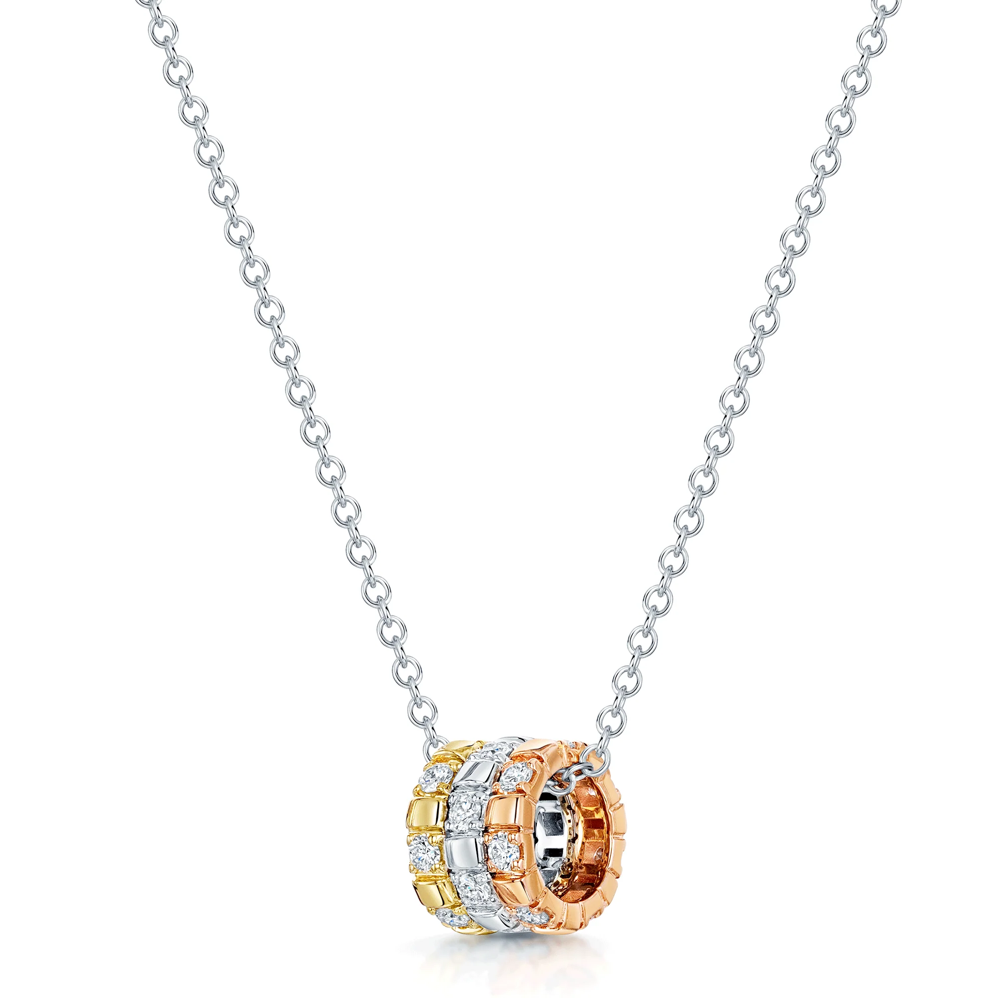 18ct White, Rose And Yellow Gold Round Brilliant Cut Diamond 3 Row Necklace - Image 2