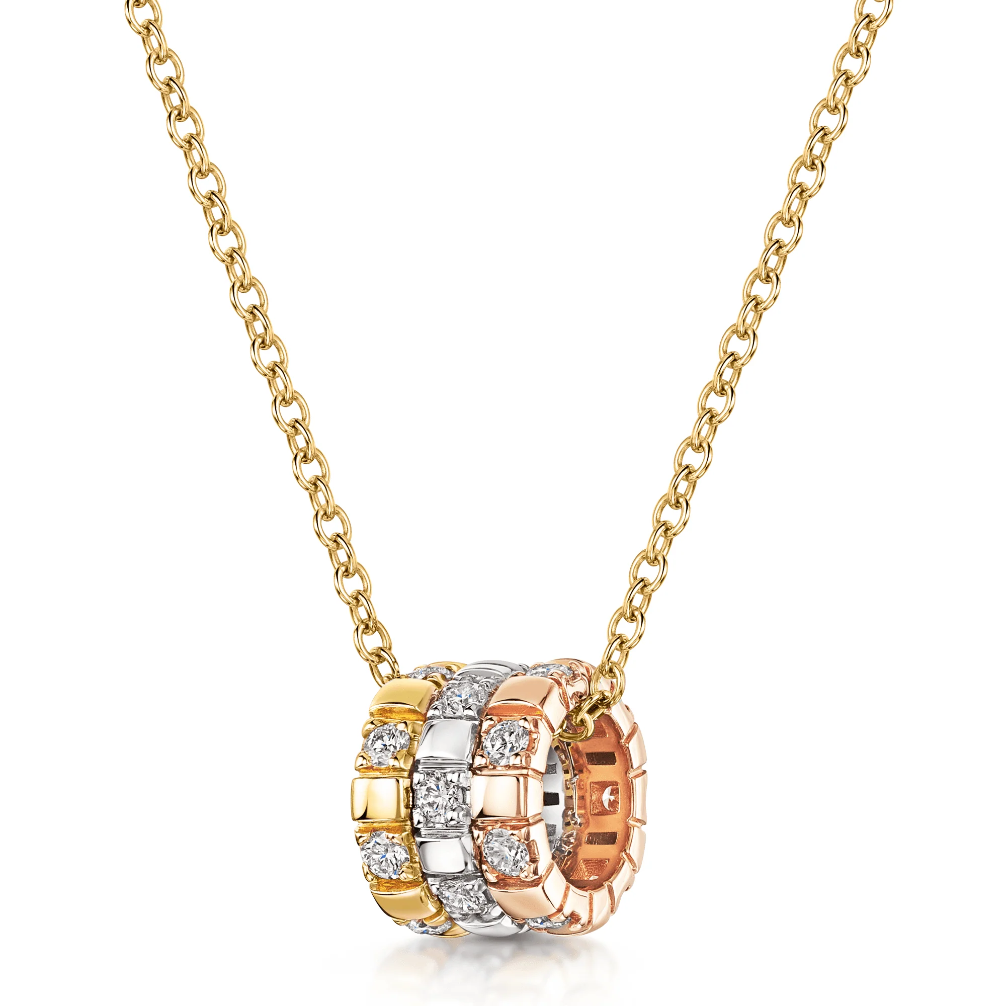 18ct White, Rose & Yellow Gold Round Brilliant Cut Diamond Barrel Pendant - Image 3