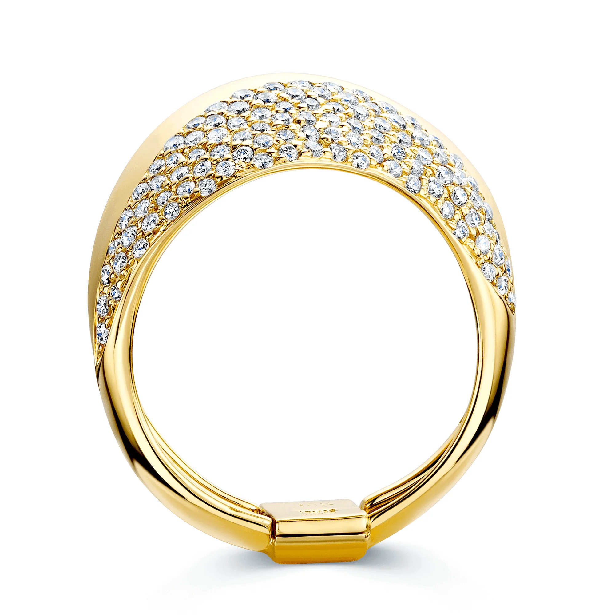 18ct Yellow Gold Offset Triple Band Ring With A Pave Diamond Edge - Image 3