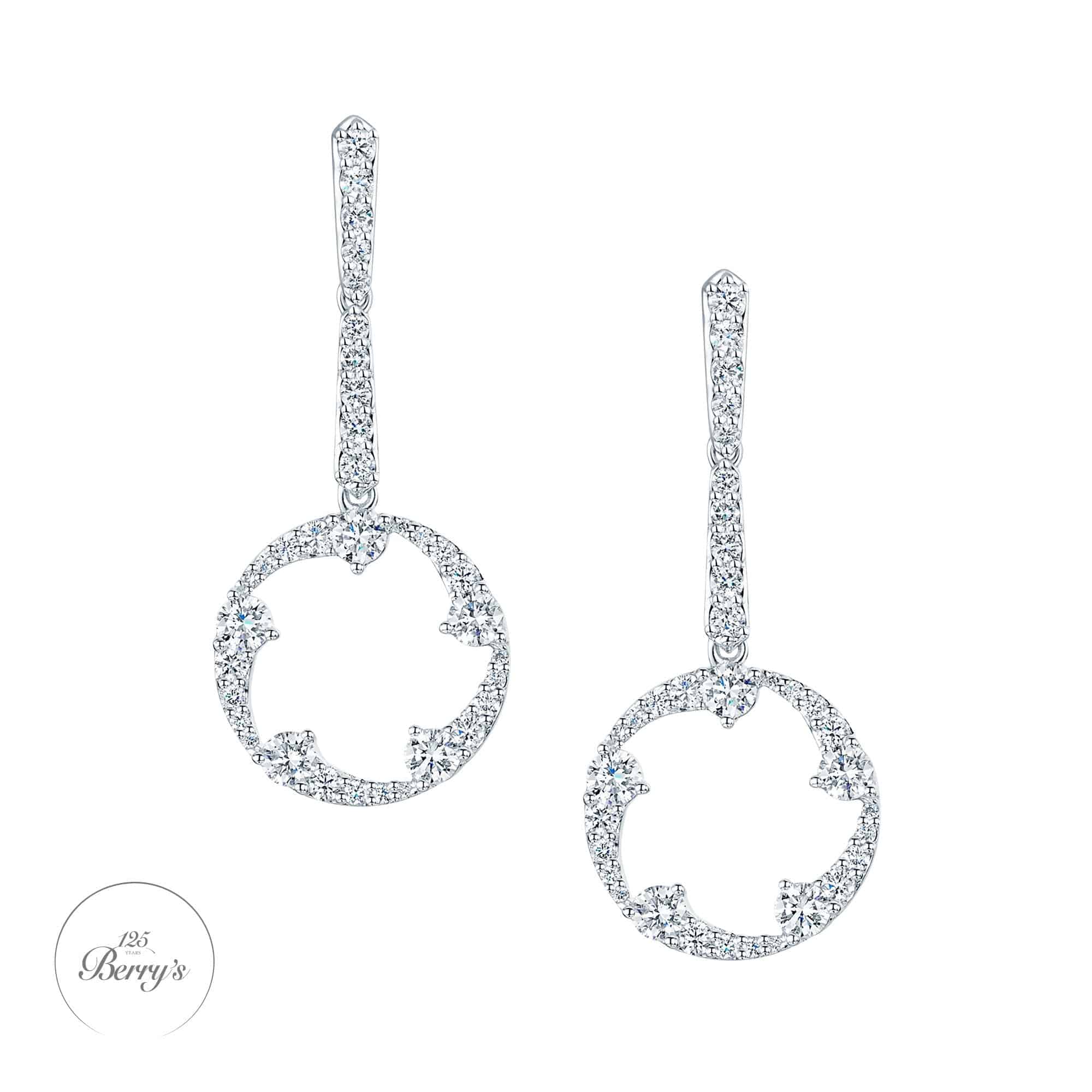 OPEIA Collection 18ct White Gold Diamond Fancy Long Drop Circle Stud Earrings - Image 2