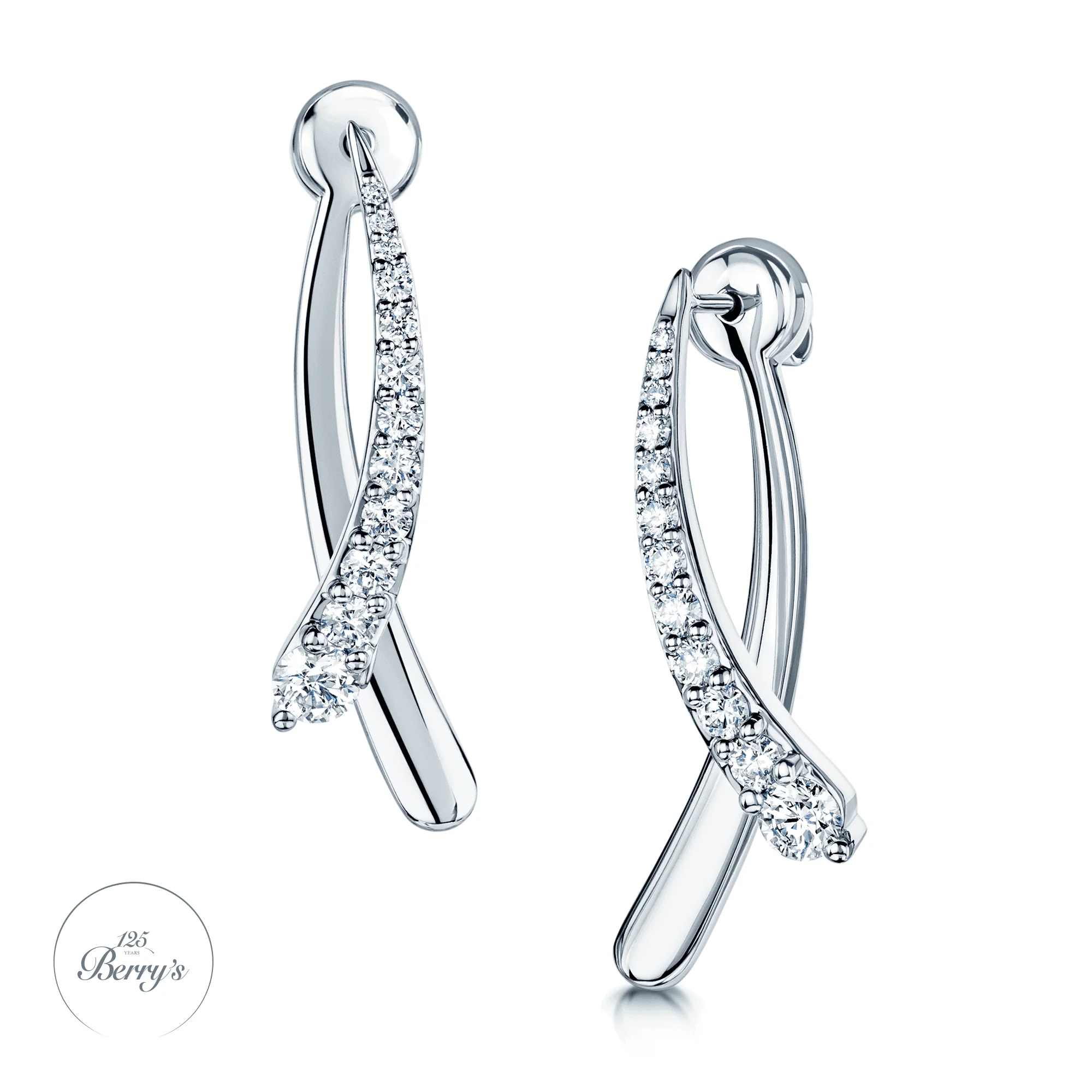 OPEIA Nova Collection 18ct White Gold Diamond Interchangeable Plain Back Drop Earrings - Image 3