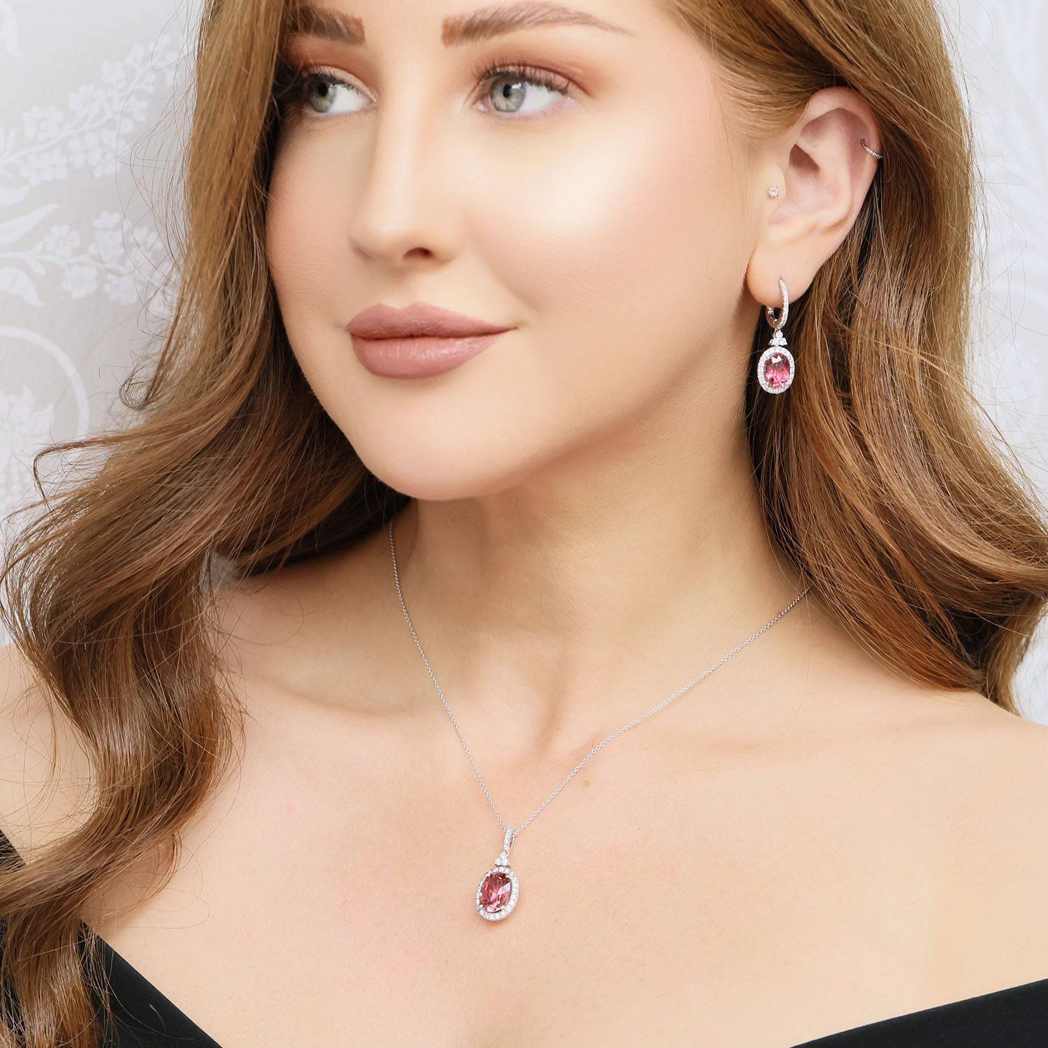 Pink Tourmaline Oval Cut Diamond Halo Pendant - Image 2