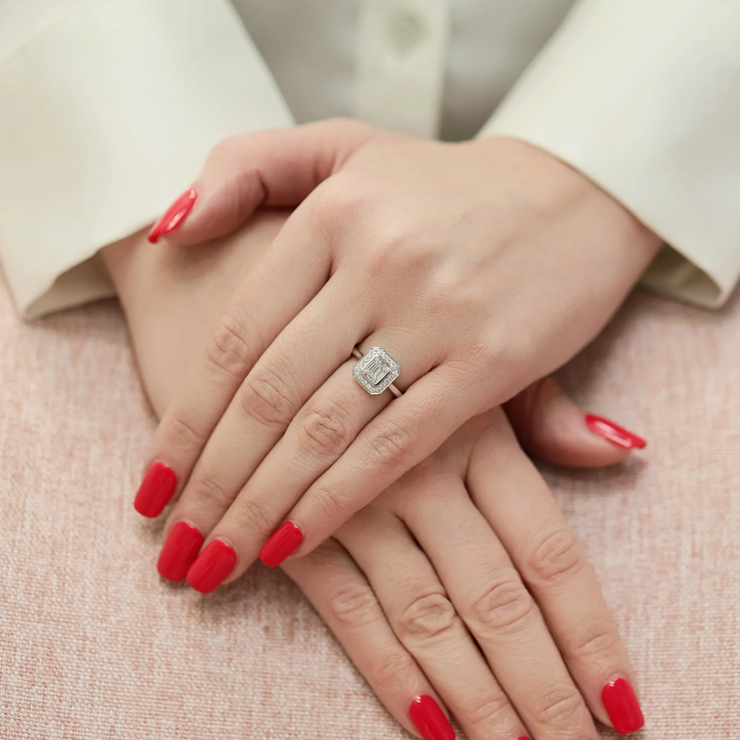 Platinum Baguette And Round Brilliant Cut Diamond Cluster Ring - Image 2
