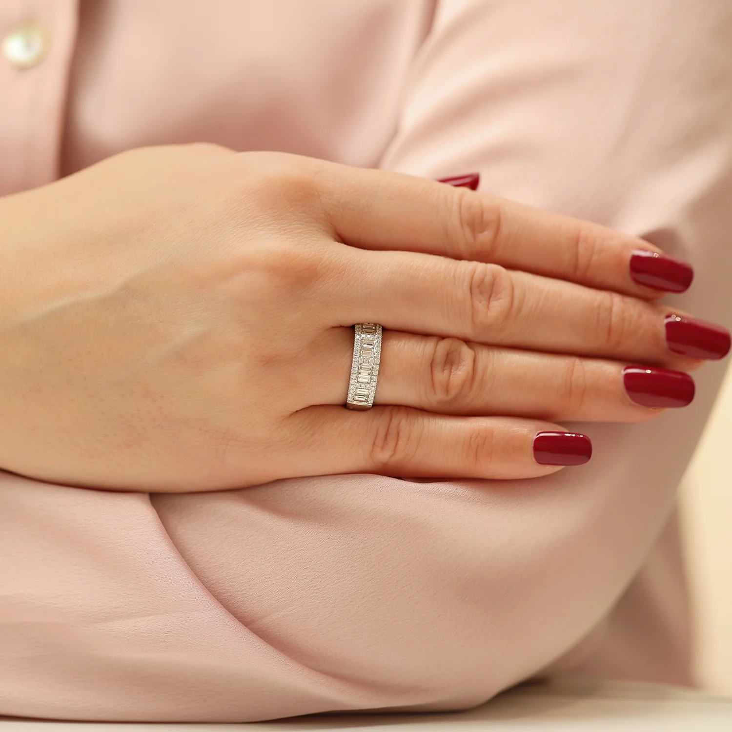 Platinum Baguette & Brilliant Cut Diamond Dress Ring - Image 3