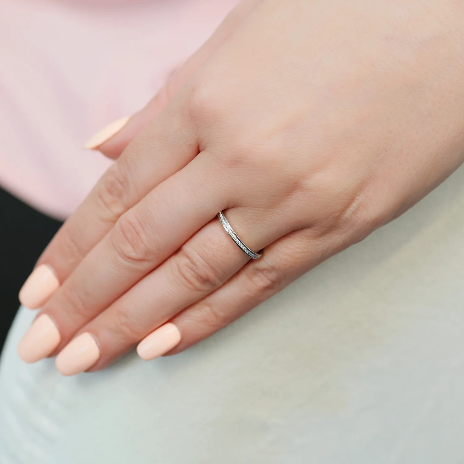 Platinum Brilliant Cut Channel Set Diamond Half Eternity Ring - Image 3
