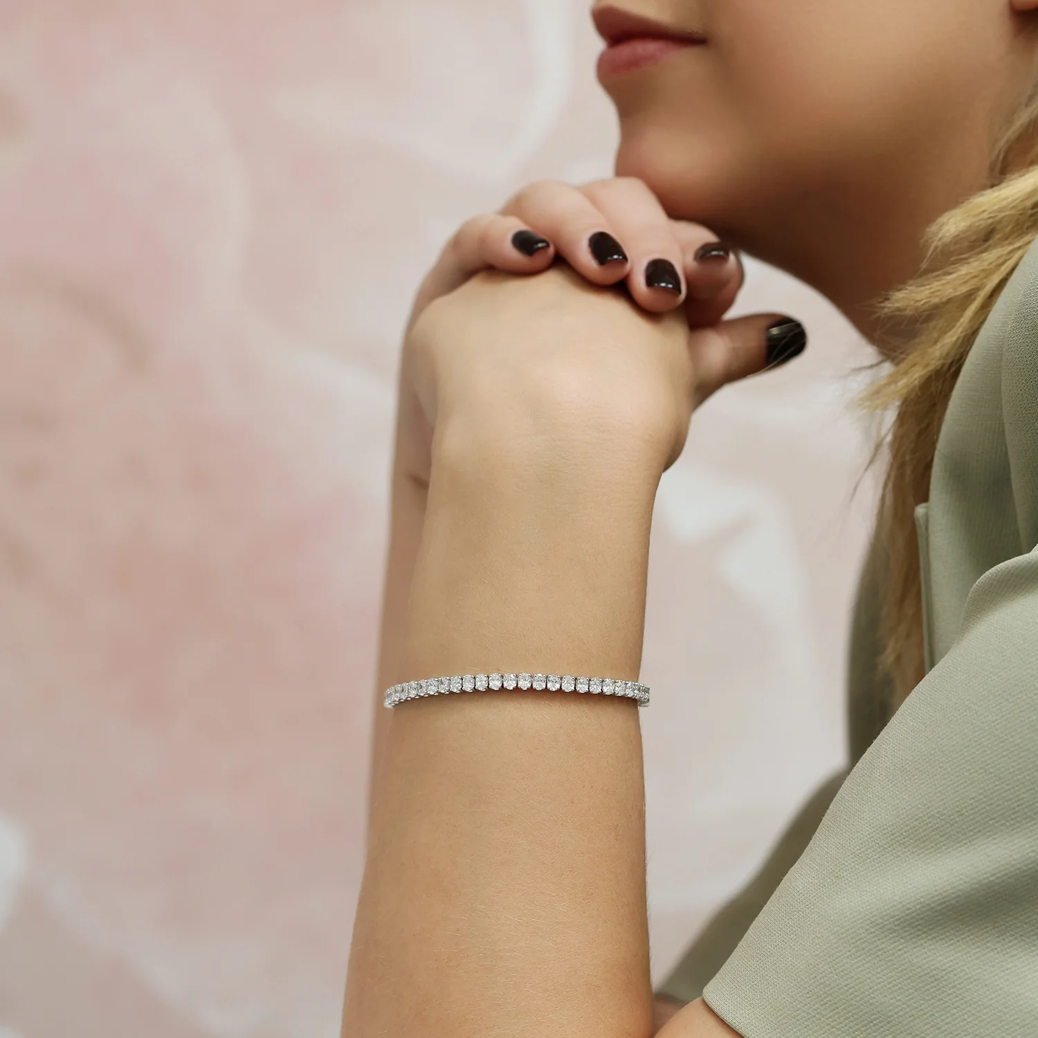Platinum Claw Set Oval Cut Diamond Tennis Bracelet - Image 3