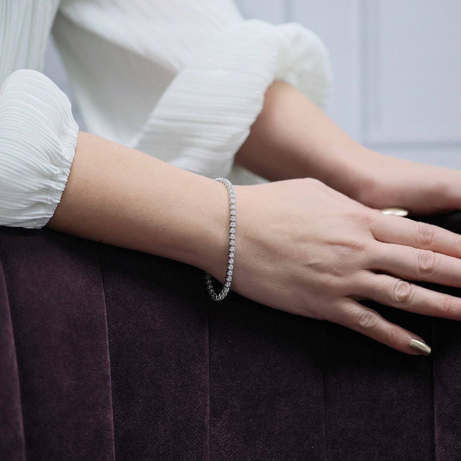 Platinum Diamond 4.00ct Claw Set Tennis Bracelet - Image 2