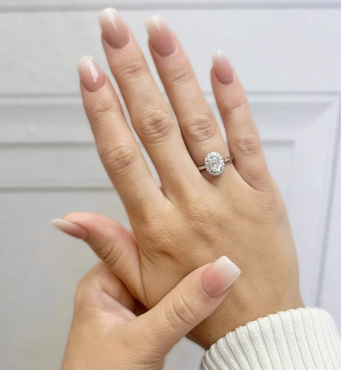 Platinum GIA Certificated Oval Cut Diamond Halo Ring - Image 2